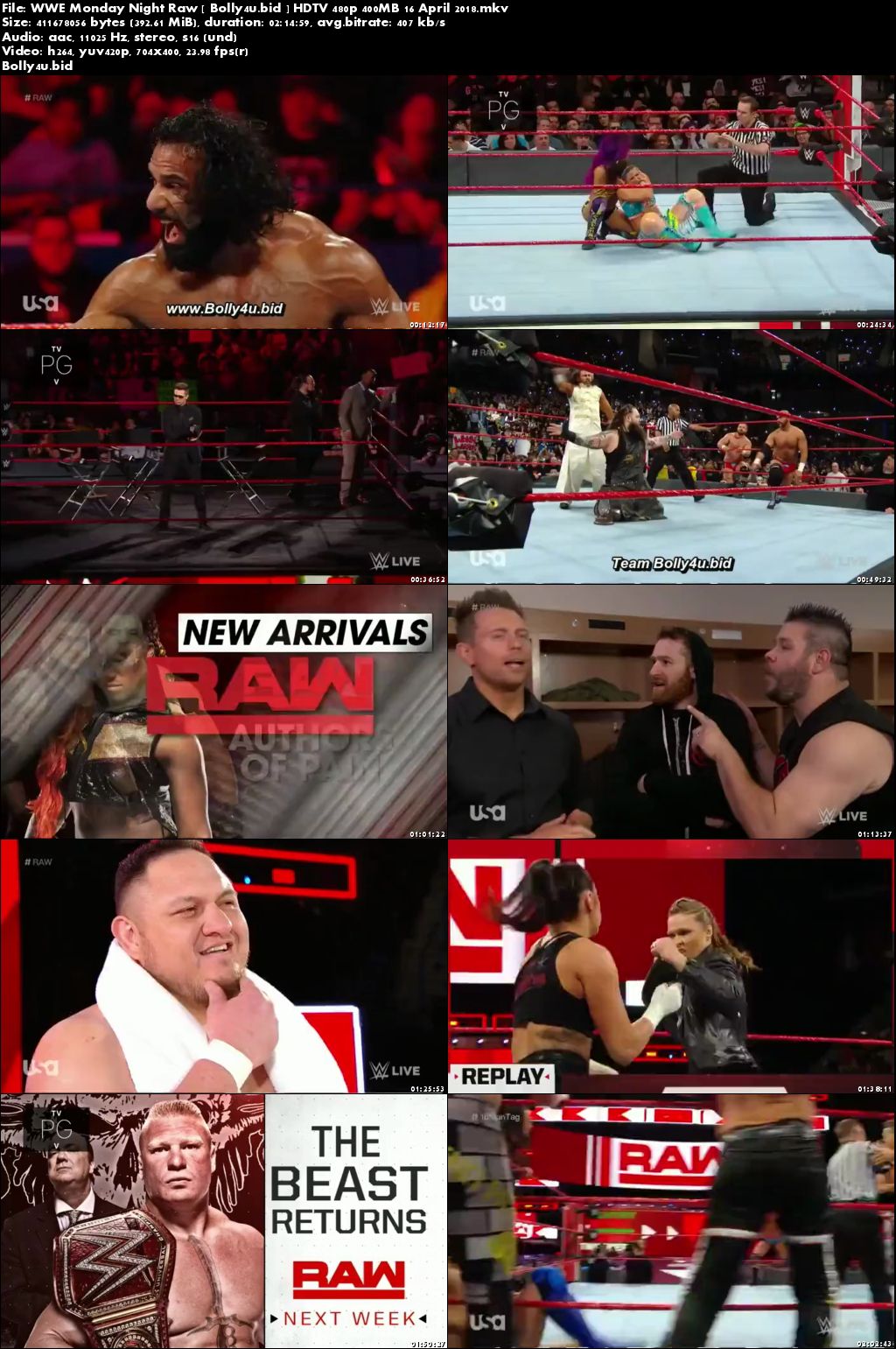 WWE Monday Night Raw HDTV 480p 400MB 16 April 2018 Download