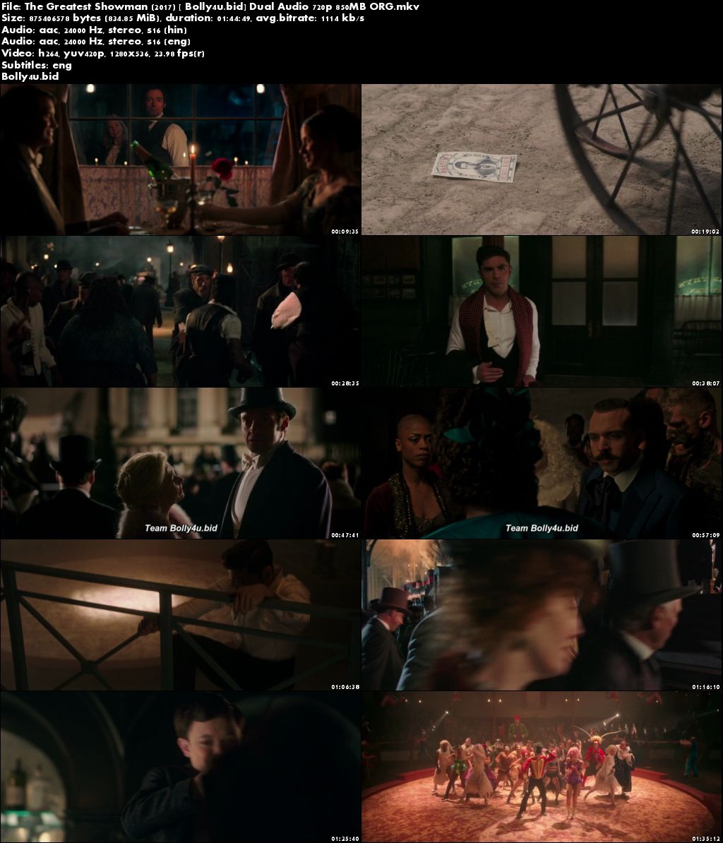 The Greatest Showman 2017 BRRip 850MB Hindi Dual Audio ORG 720p Download