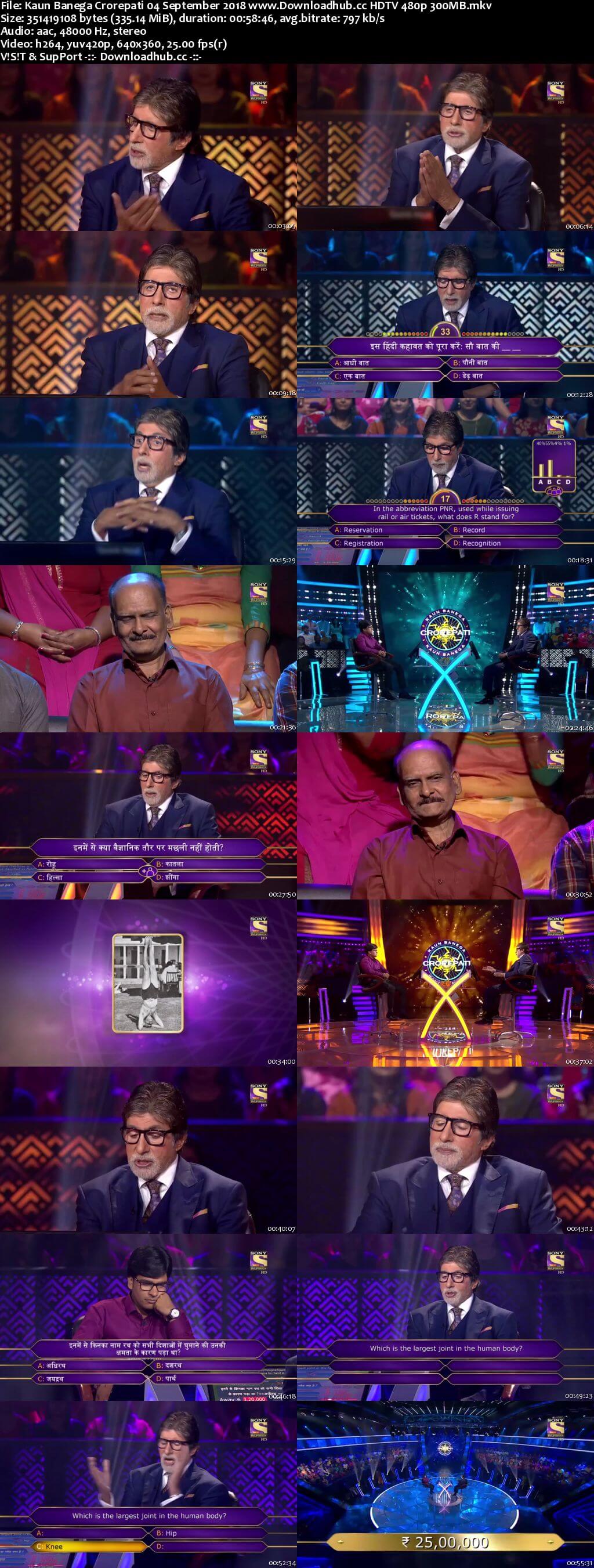 Kaun Banega Crorepati 4th September 2018 300MB HDTV 480p