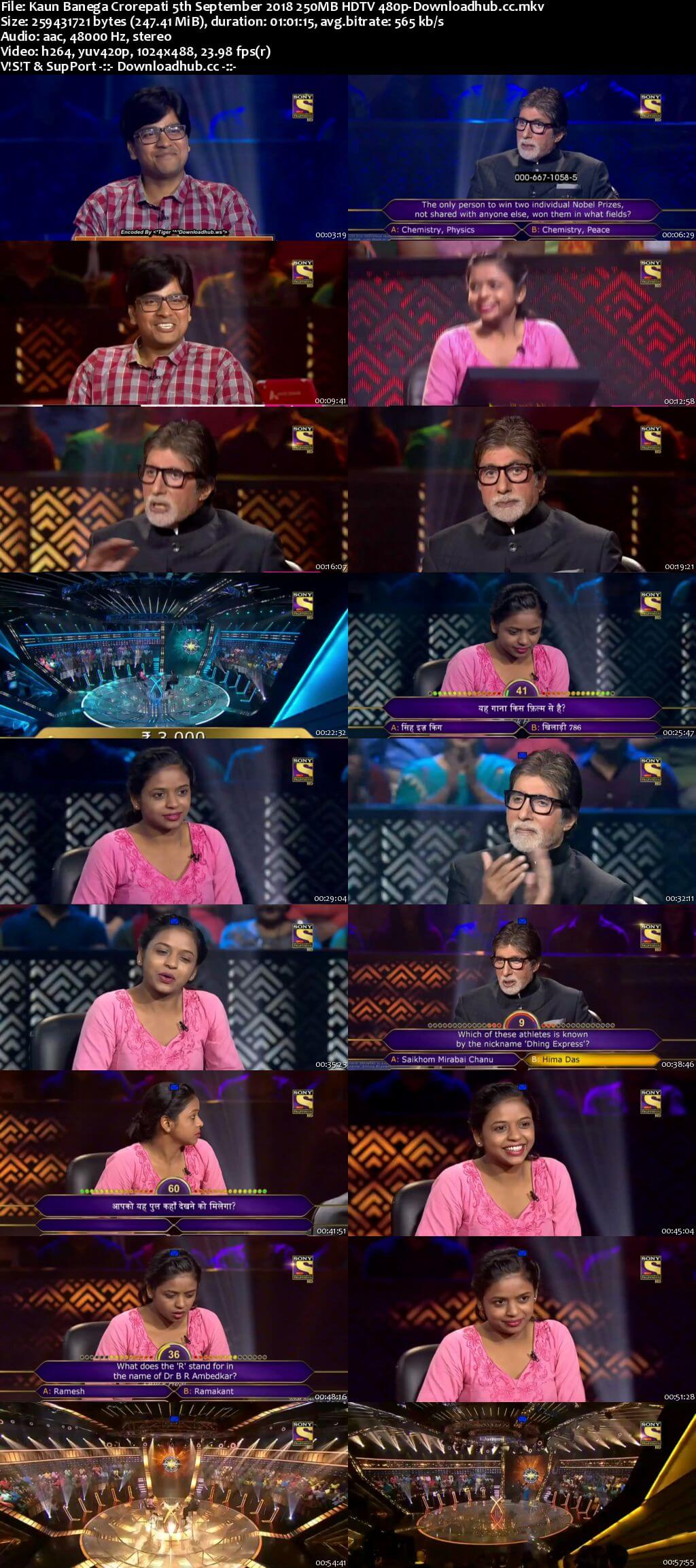 Kaun Banega Crorepati 5th September 2018 250MB HDTV 480p