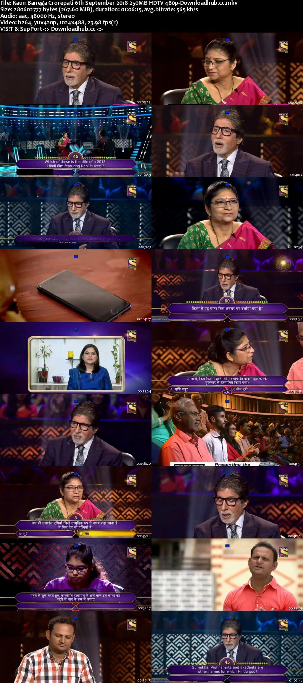 Kaun Banega Crorepati 6th September 2018 250MB HDTV 480p