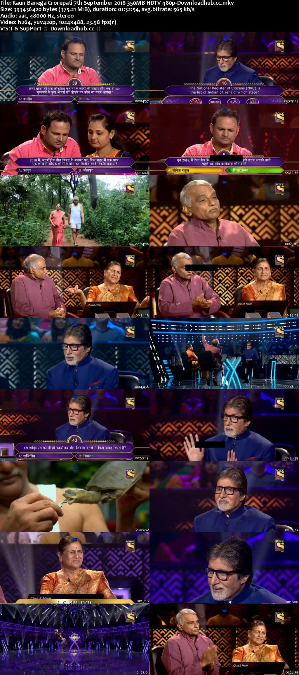 Kaun Banega Crorepati 7th September 2018 350MB HDTV 480p