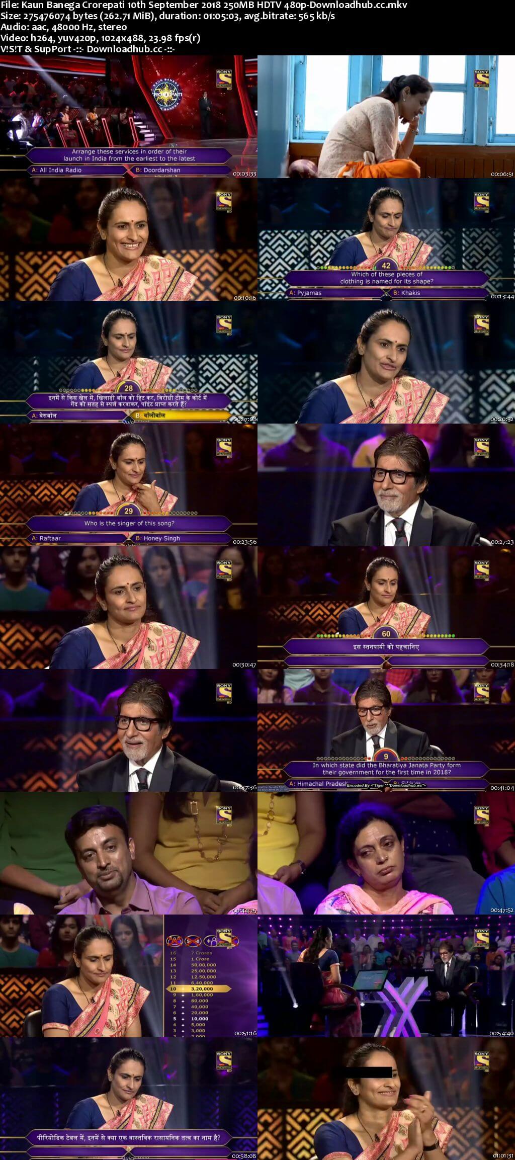 Kaun Banega Crorepati 10th September 2018 250MB HDTV 480p