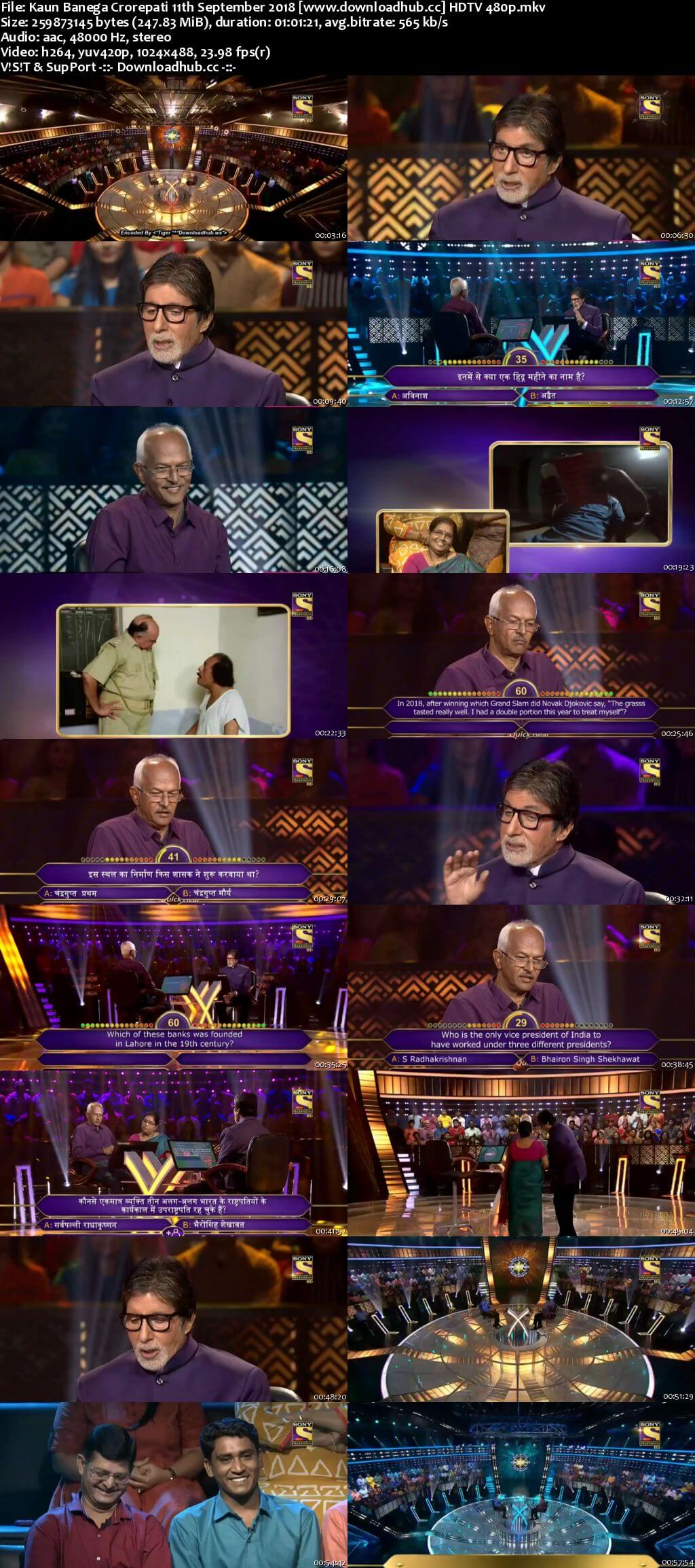 Kaun Banega Crorepati 11th September 2018 250MB HDTV 480p