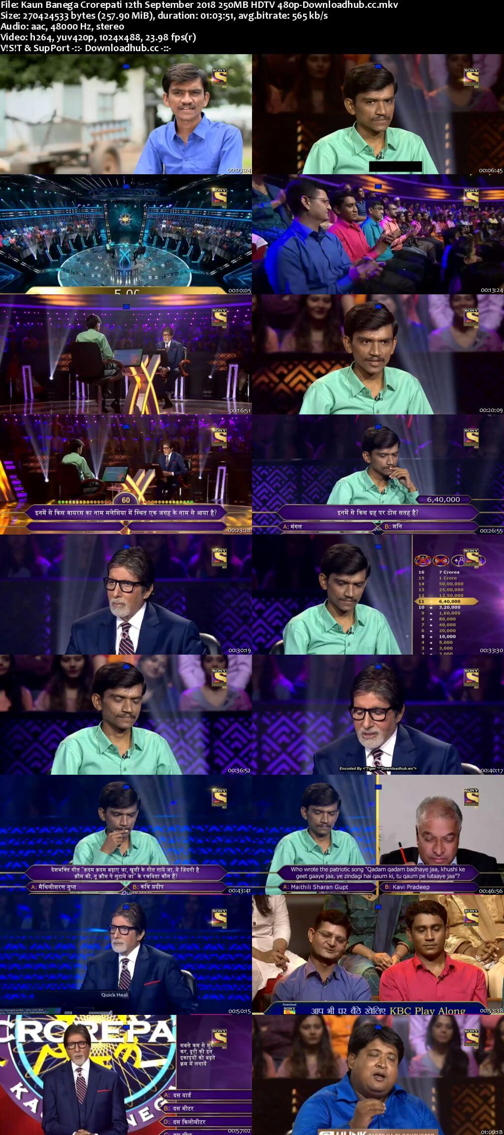 Kaun Banega Crorepati 12th September 2018 250MB HDTV 480p