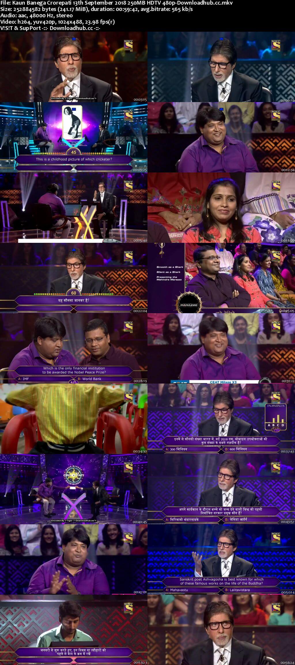 Kaun Banega Crorepati 13th September 2018 250MB HDTV 480p