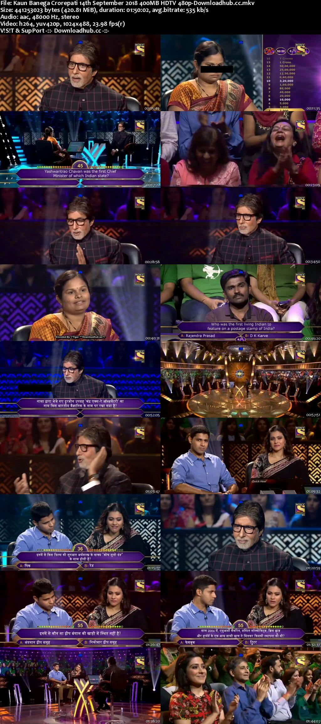 Kaun Banega Crorepati 14th September 2018 400MB HDTV 480p