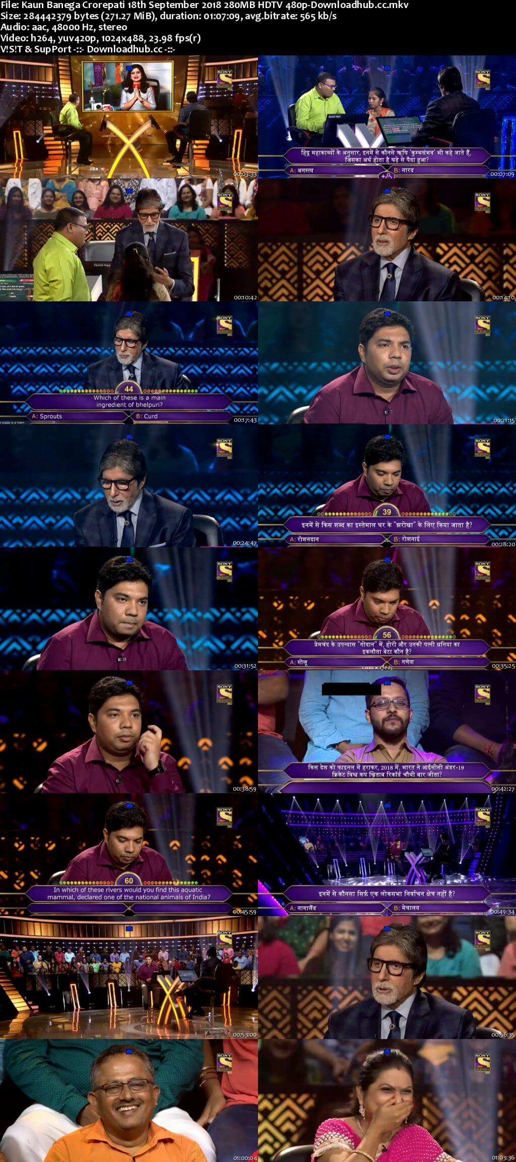 Kaun Banega Crorepati 18th September 2018 280MB HDTV 480p