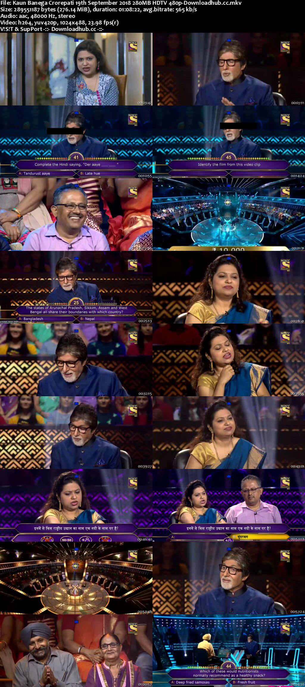 Kaun Banega Crorepati 19th September 2018 280MB HDTV 480p