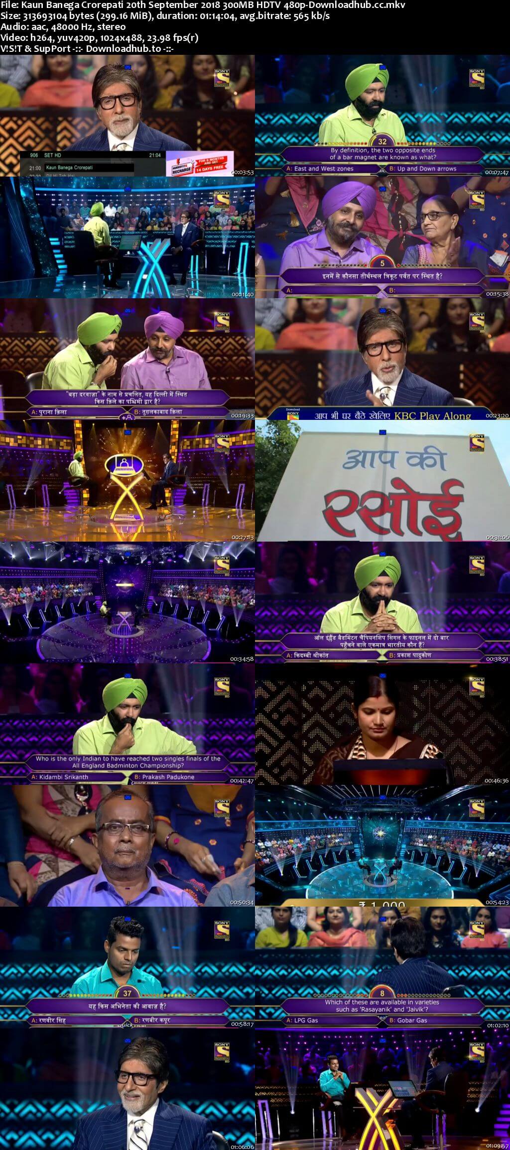 Kaun Banega Crorepati 20th September 2018 300MB HDTV 480p