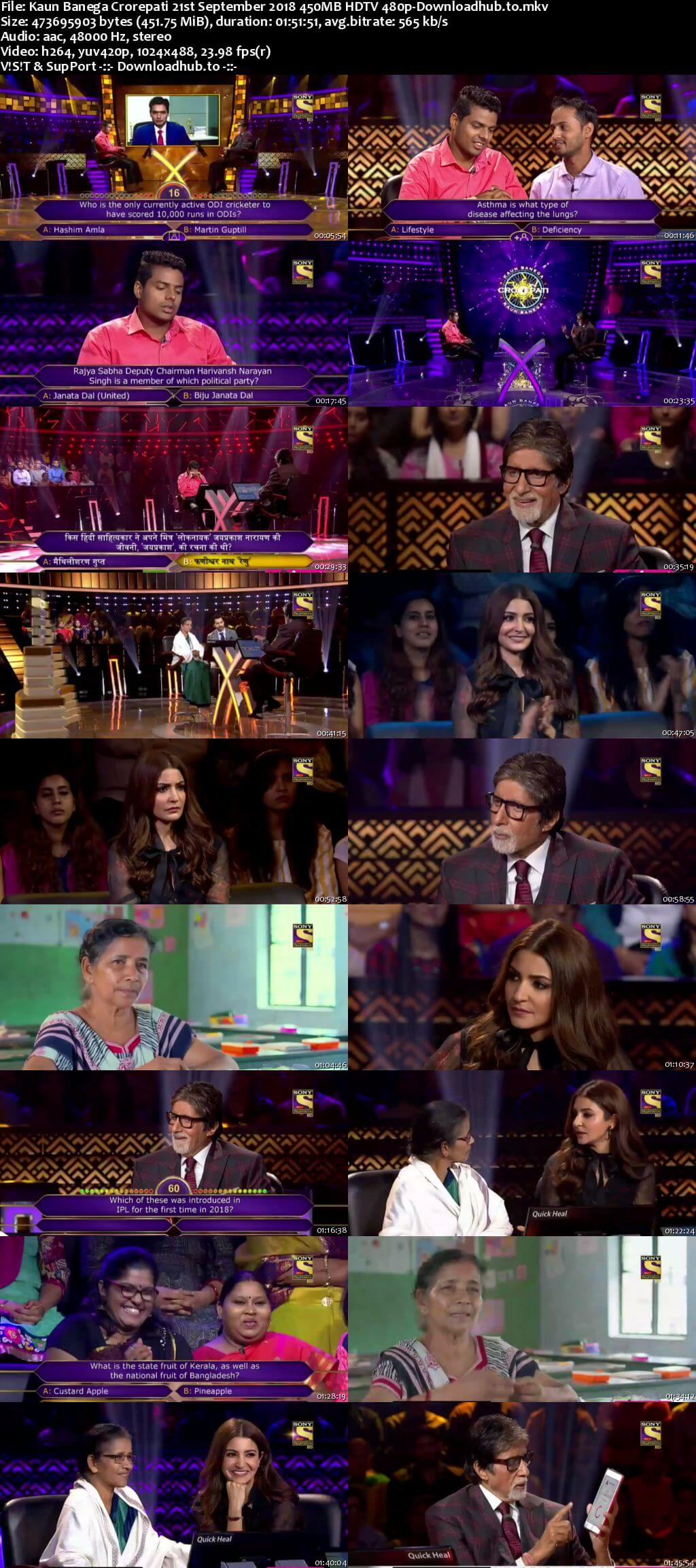 Kaun Banega Crorepati 21st September 2018 450MB HDTV 480p