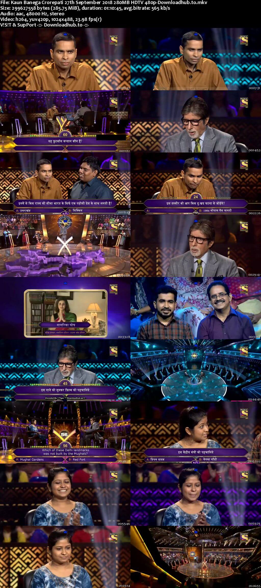 Kaun Banega Crorepati 27th September 2018 280MB HDTV 480p