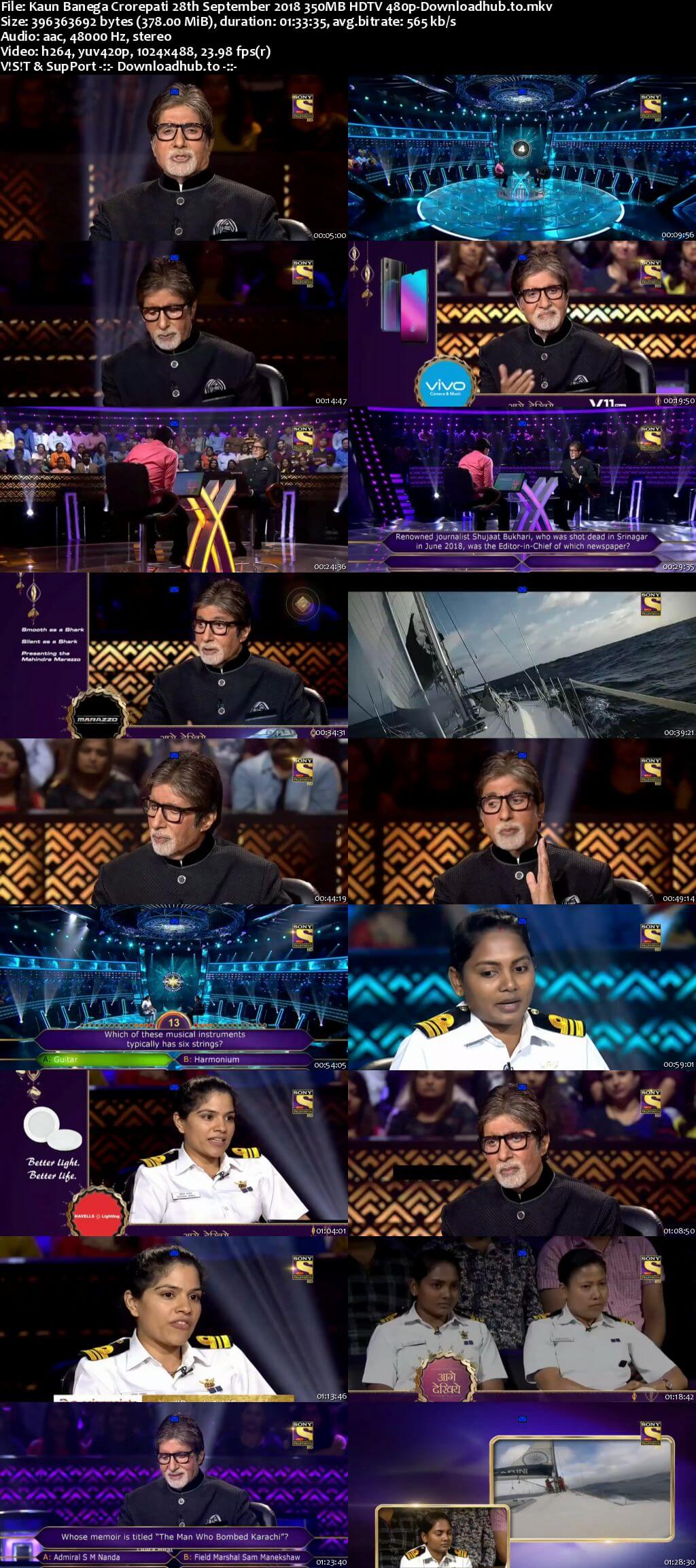 Kaun Banega Crorepati 28th September 2018 350MB HDTV 480p