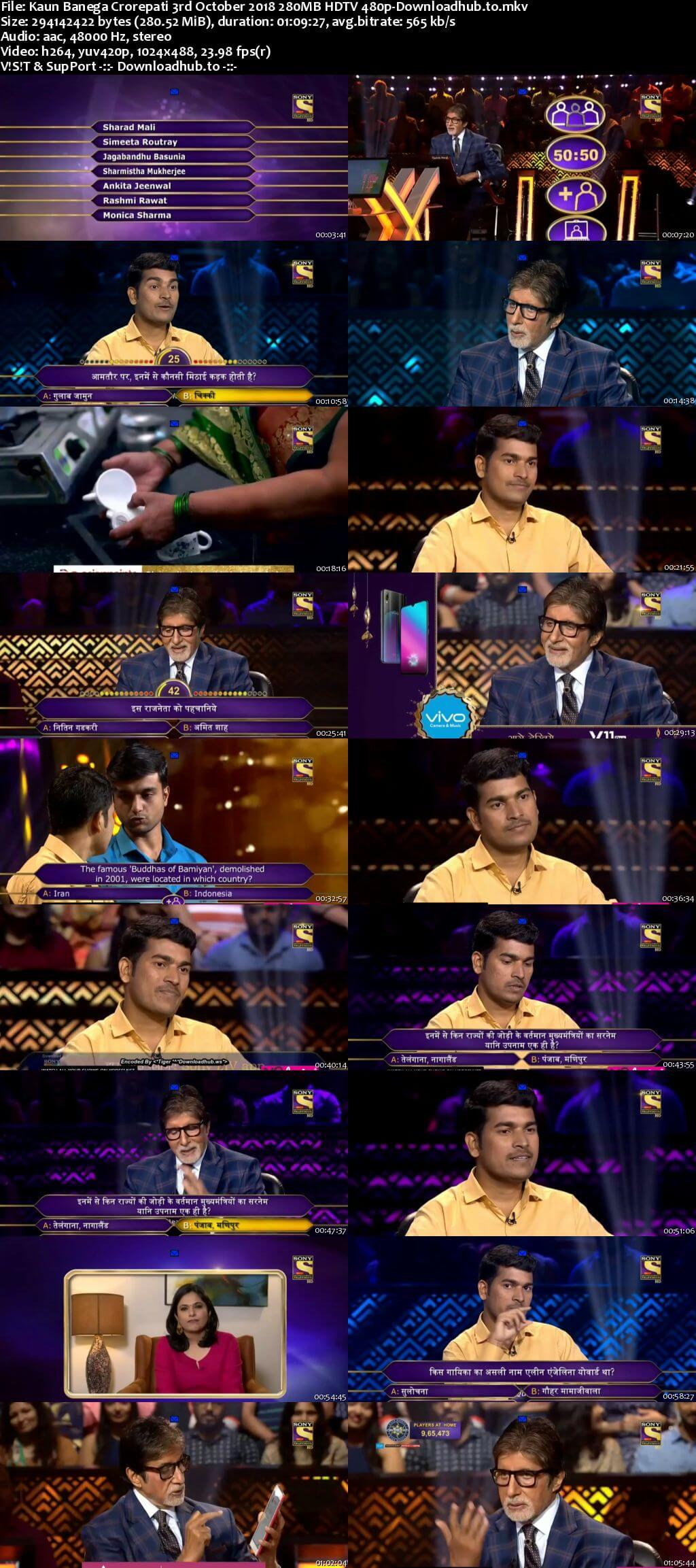 Kaun Banega Crorepati 3rd October 2018 280MB HDTV 480p