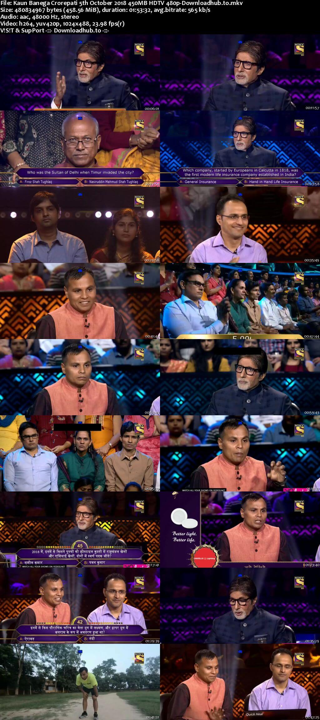 Kaun Banega Crorepati 5th October 2018 450MB HDTV 480p