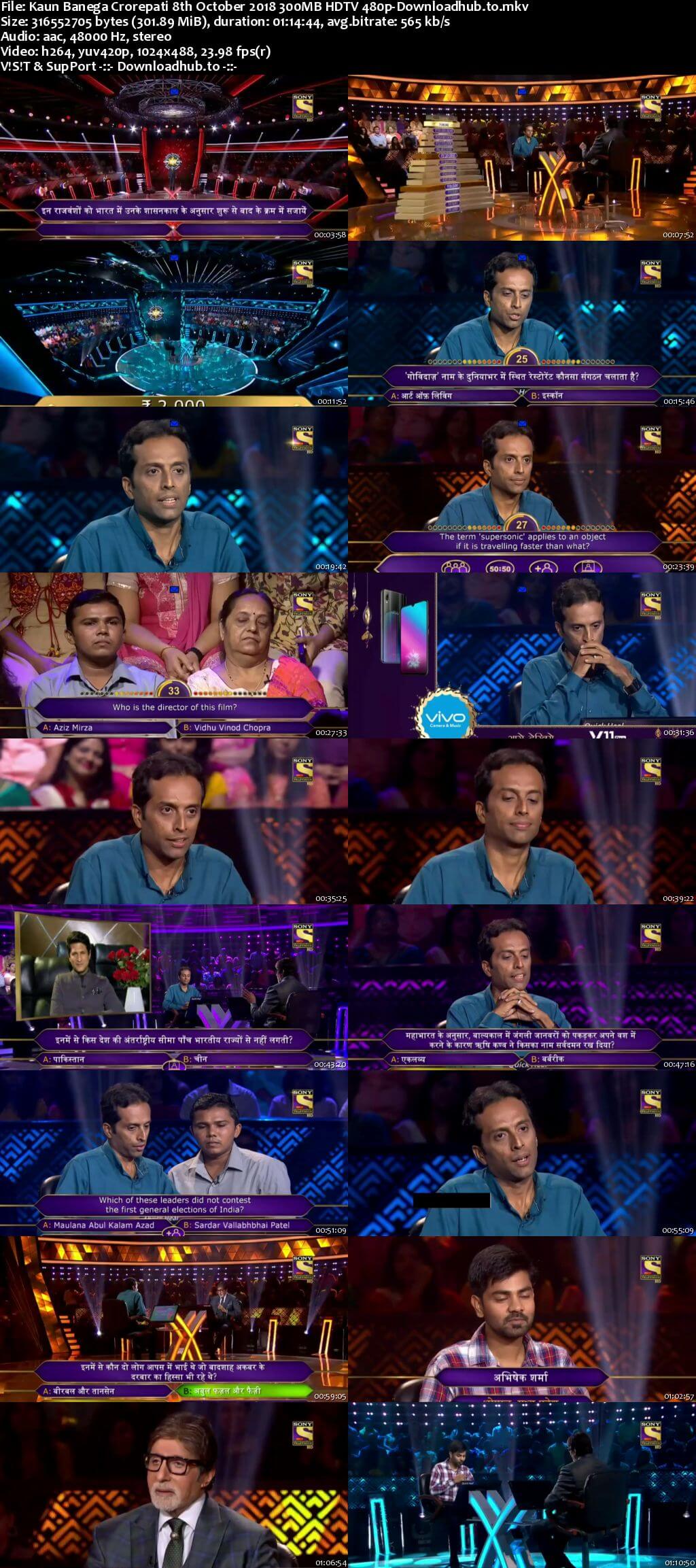 Kaun Banega Crorepati 8th October 2018 300MB HDTV 480p