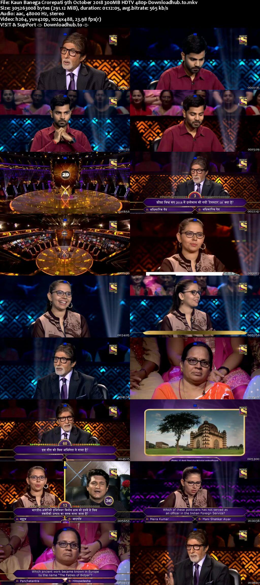 Kaun Banega Crorepati 9th October 2018 300MB HDTV 480p