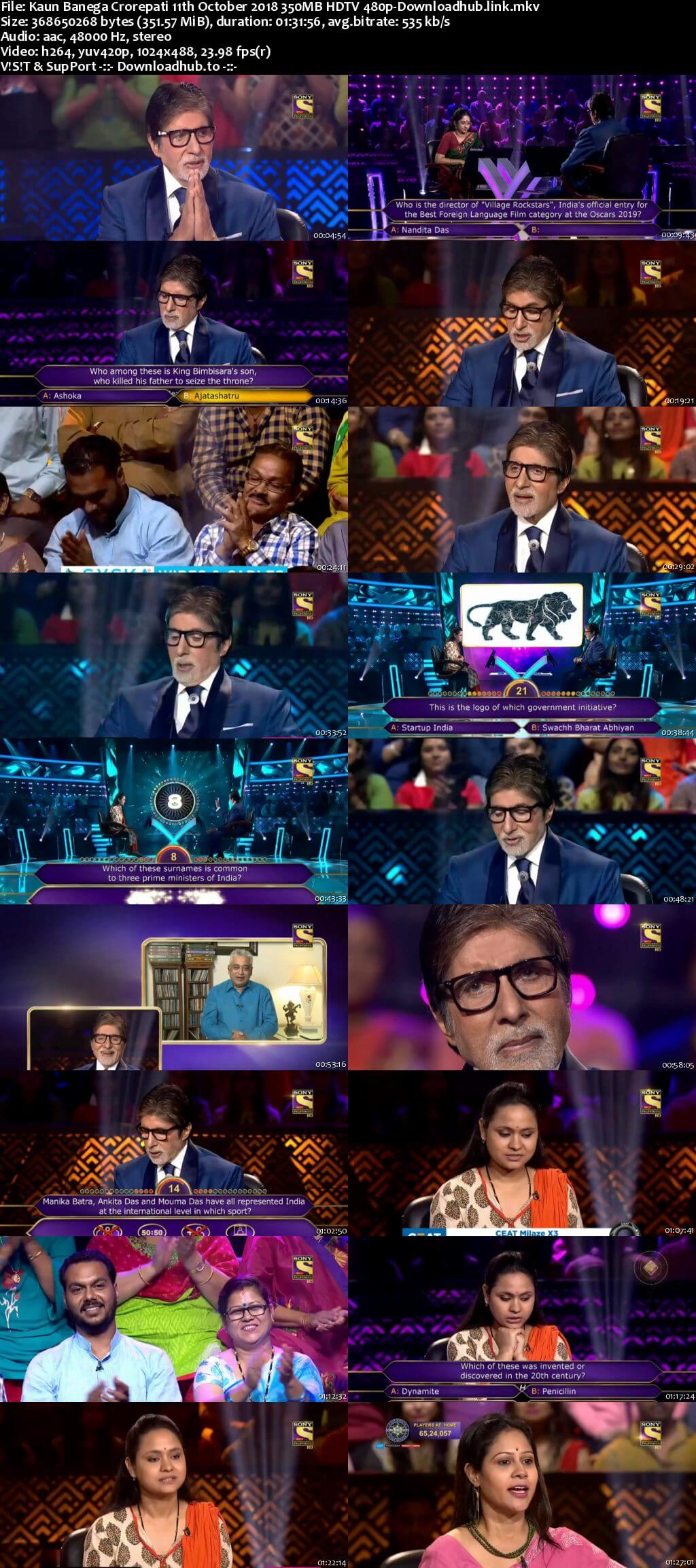 Kaun Banega Crorepati 11th October 2018 350MB HDTV 480p