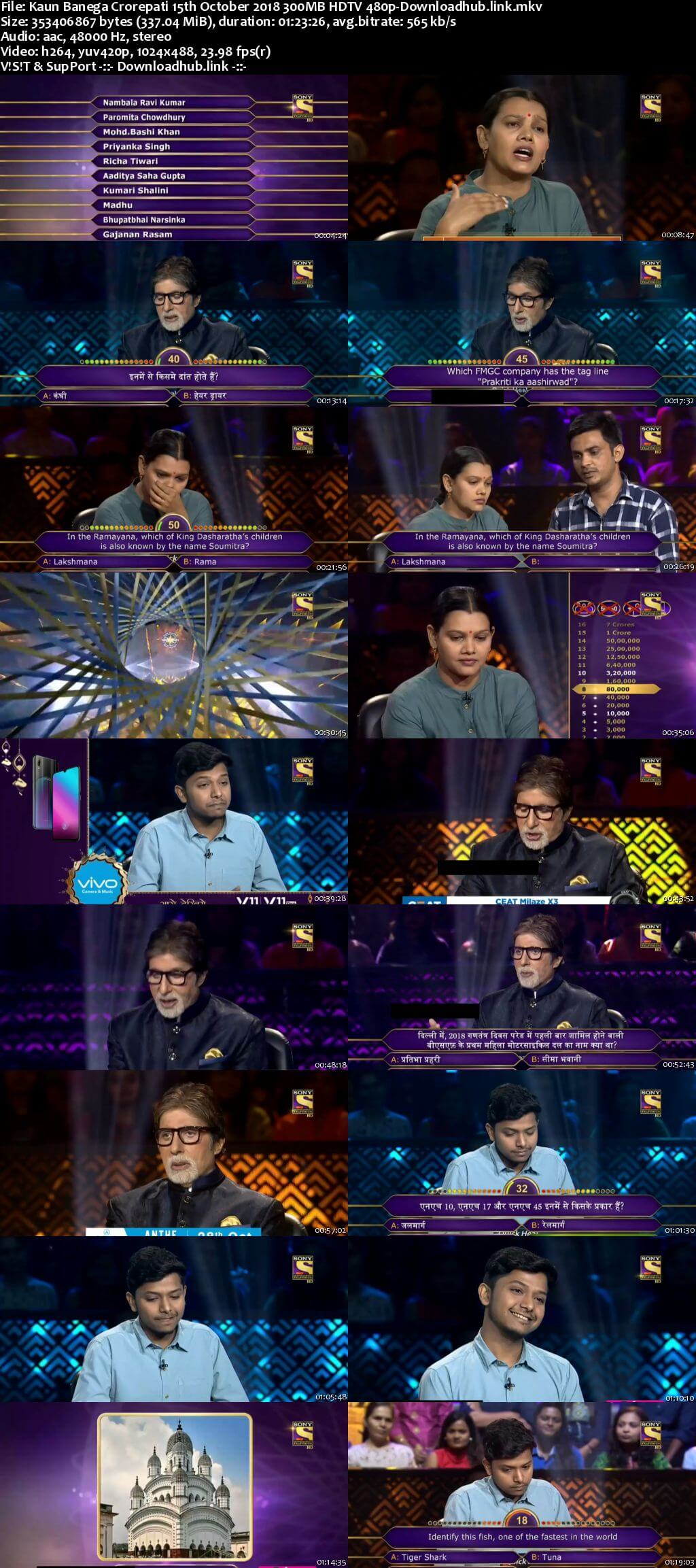 Kaun Banega Crorepati 15th October 2018 300MB HDTV 480p