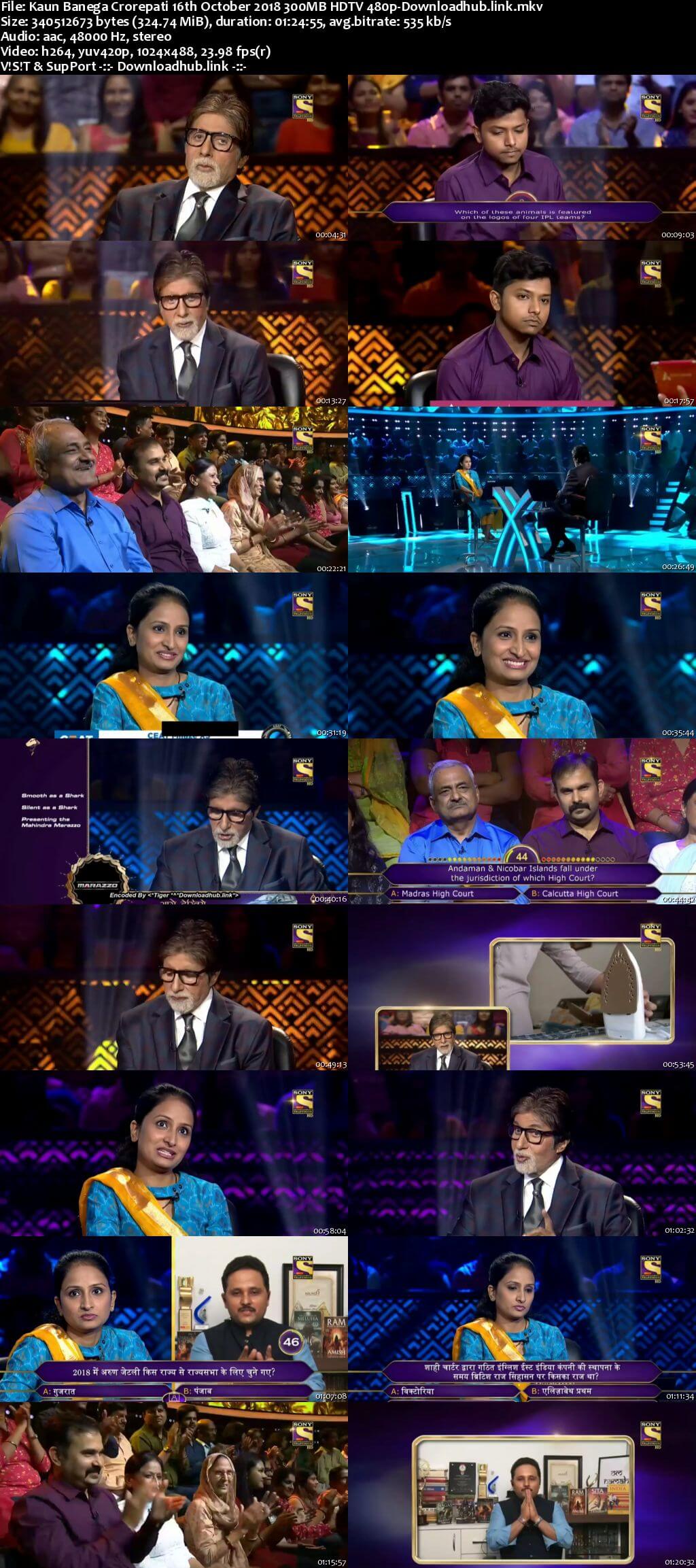 Kaun Banega Crorepati 16th October 2018 300MB HDTV 480p