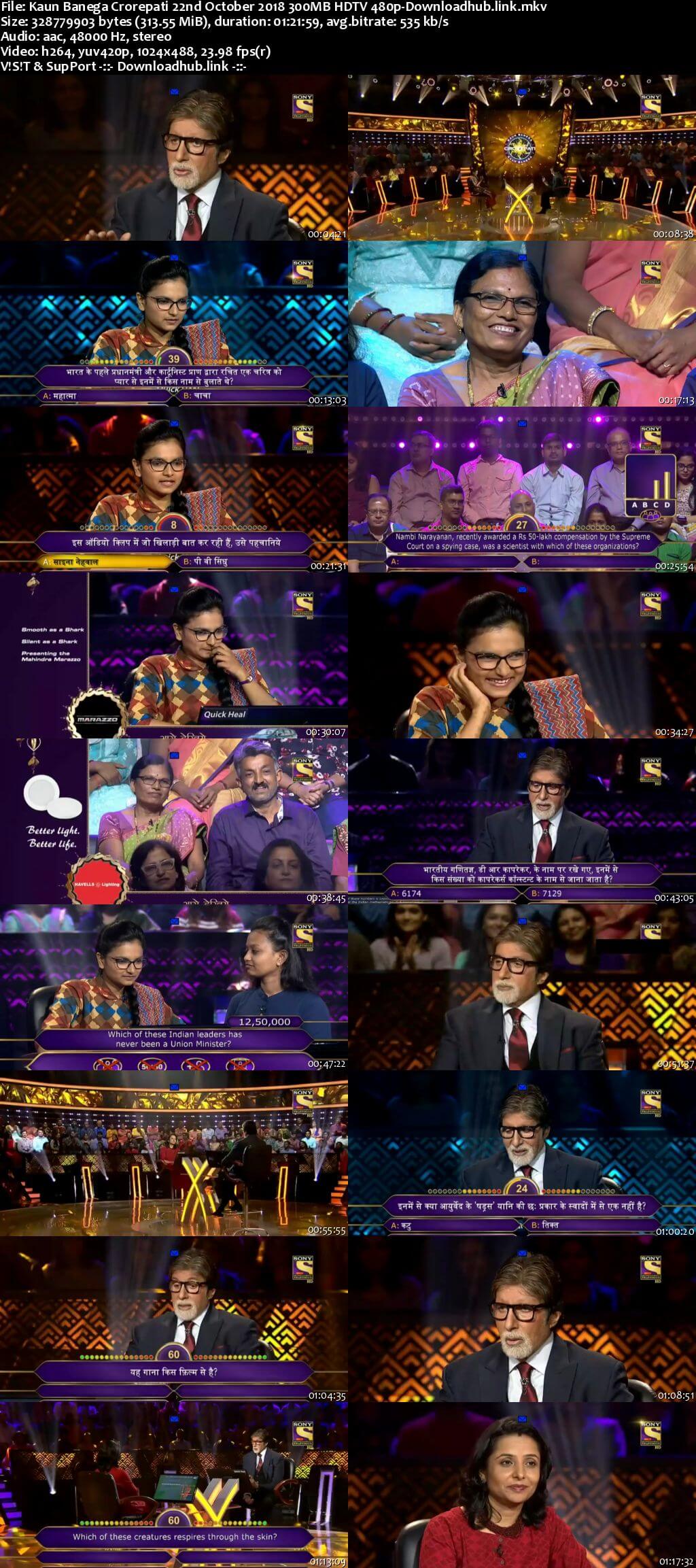 Kaun Banega Crorepati 22nd October 2018 300MB HDTV 480p