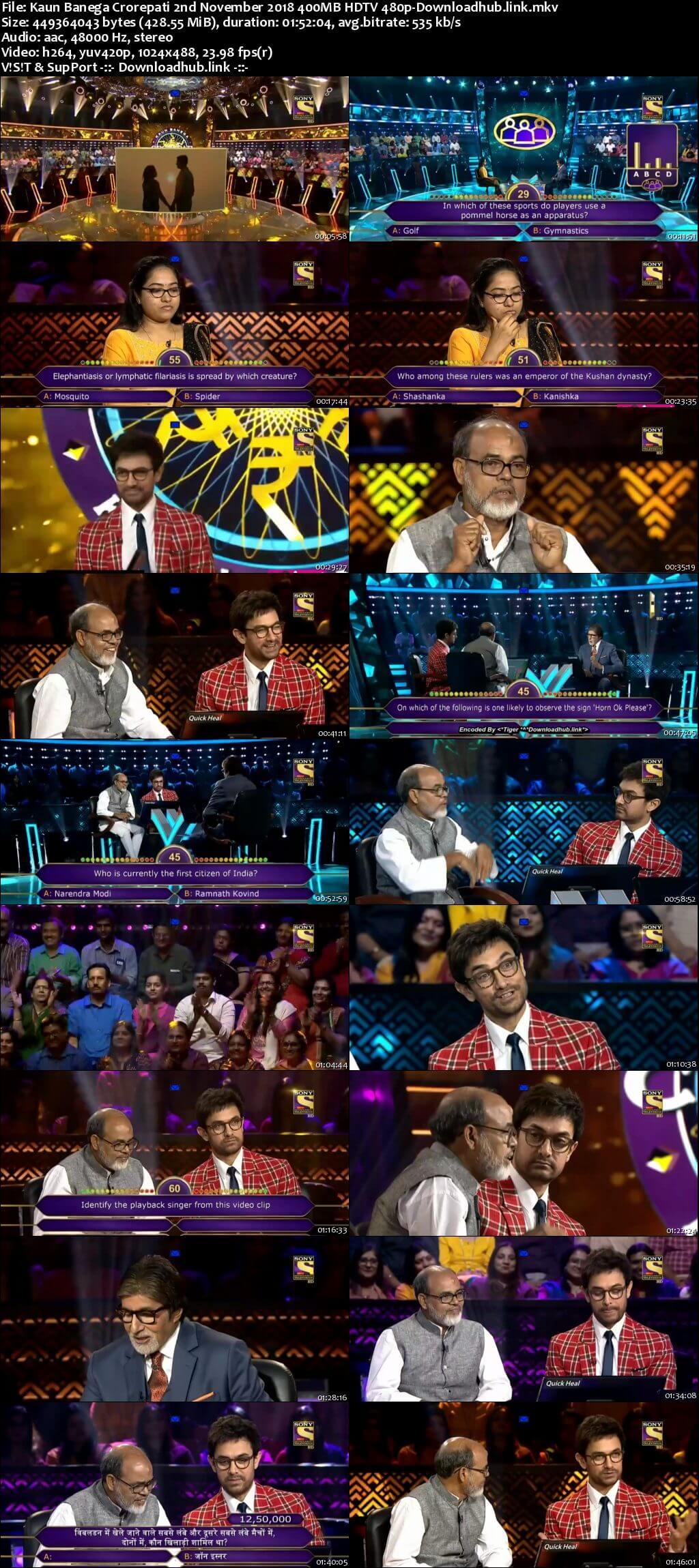 Kaun Banega Crorepati 2nd November 2018 400MB HDTV 480p