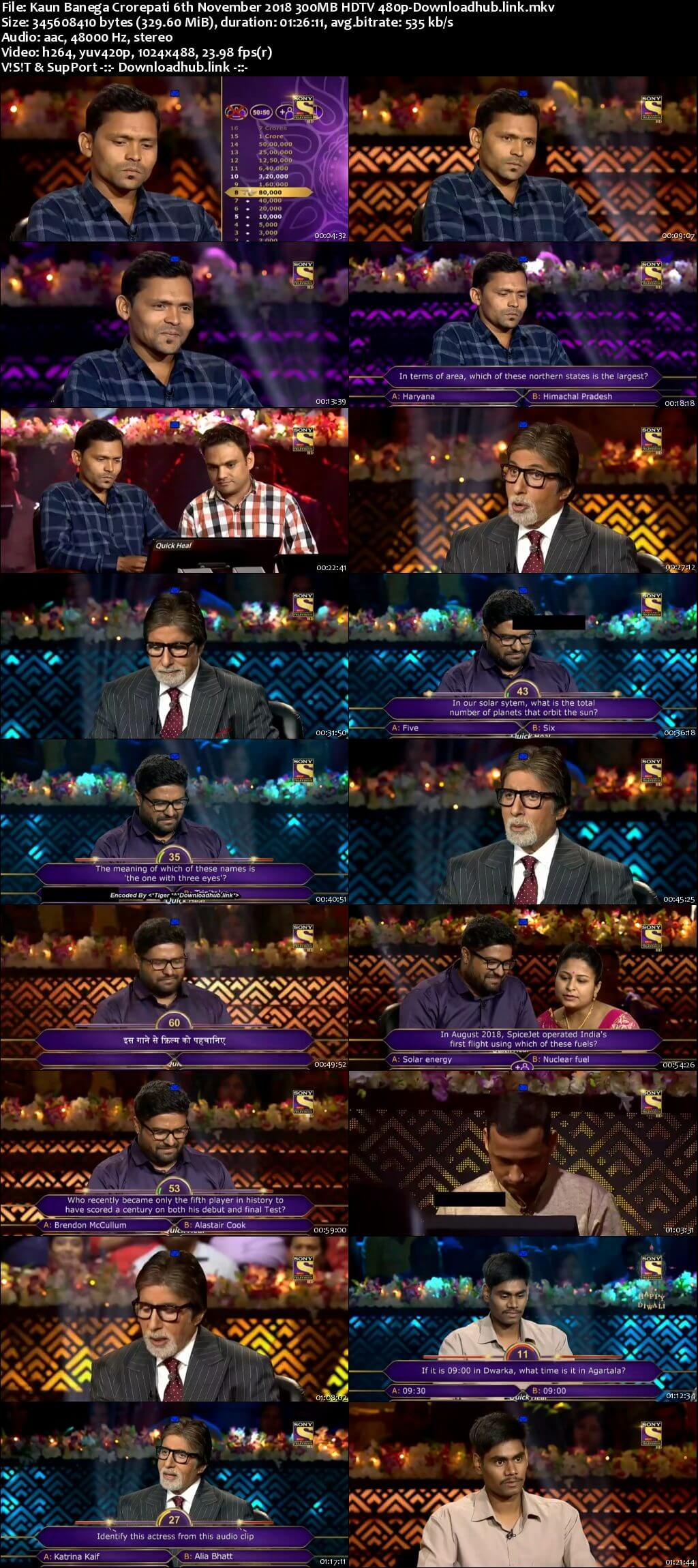 Kaun Banega Crorepati 6th November 2018 300MB HDTV 480p