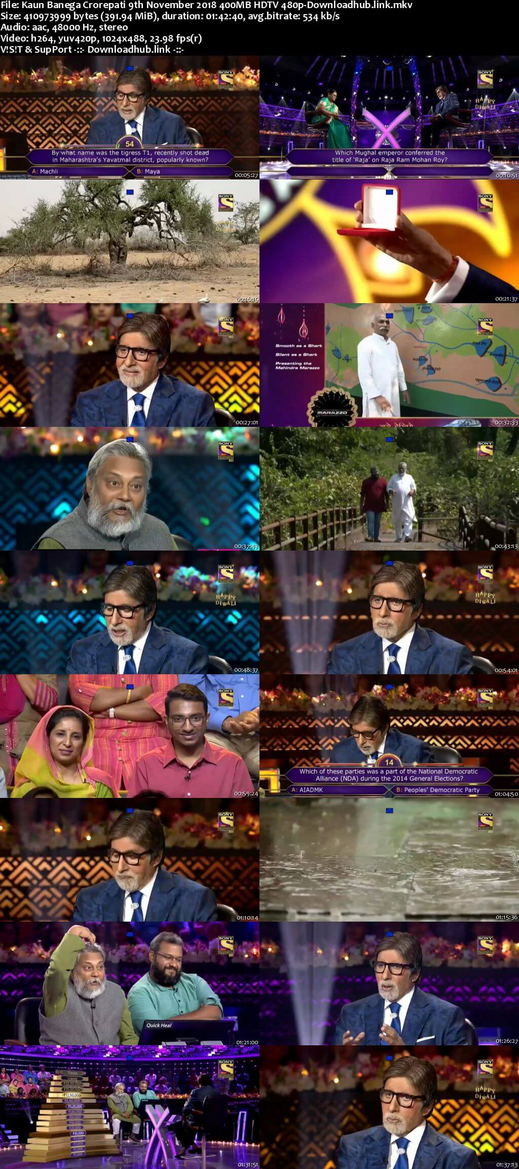 Kaun Banega Crorepati 9th November 2018 400MB HDTV 480p