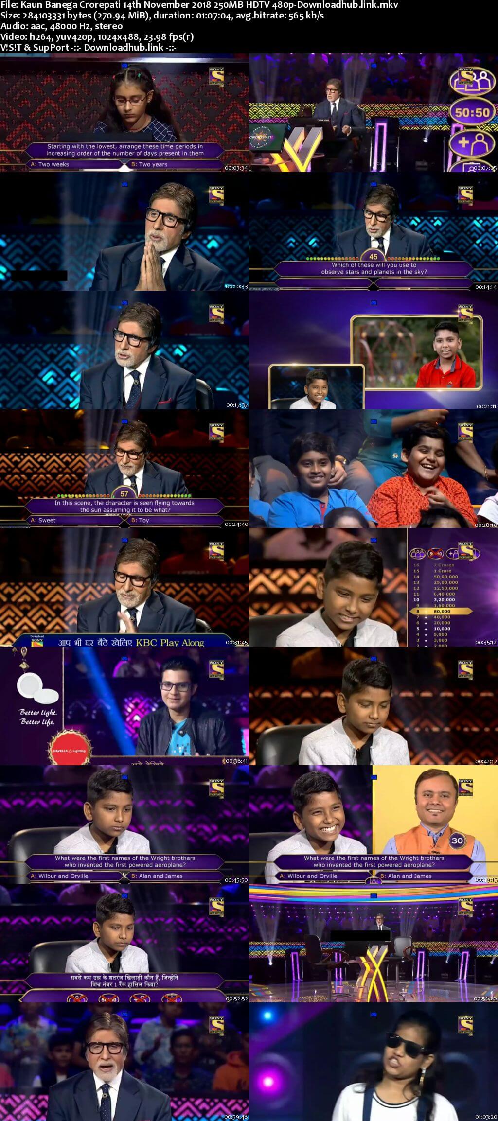 Kaun Banega Crorepati 14th November 2018 250MB HDTV 480p