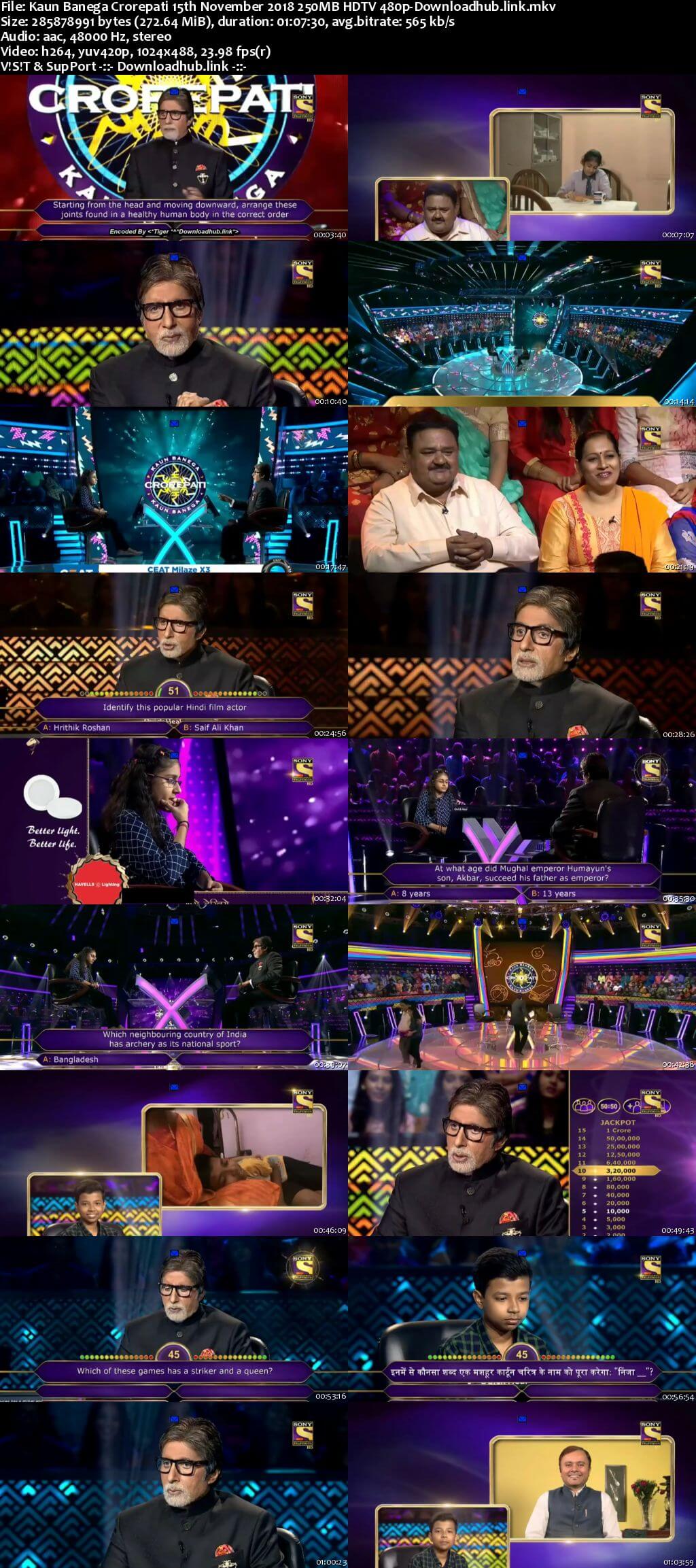 Kaun Banega Crorepati 15th November 2018 250MB HDTV 480p