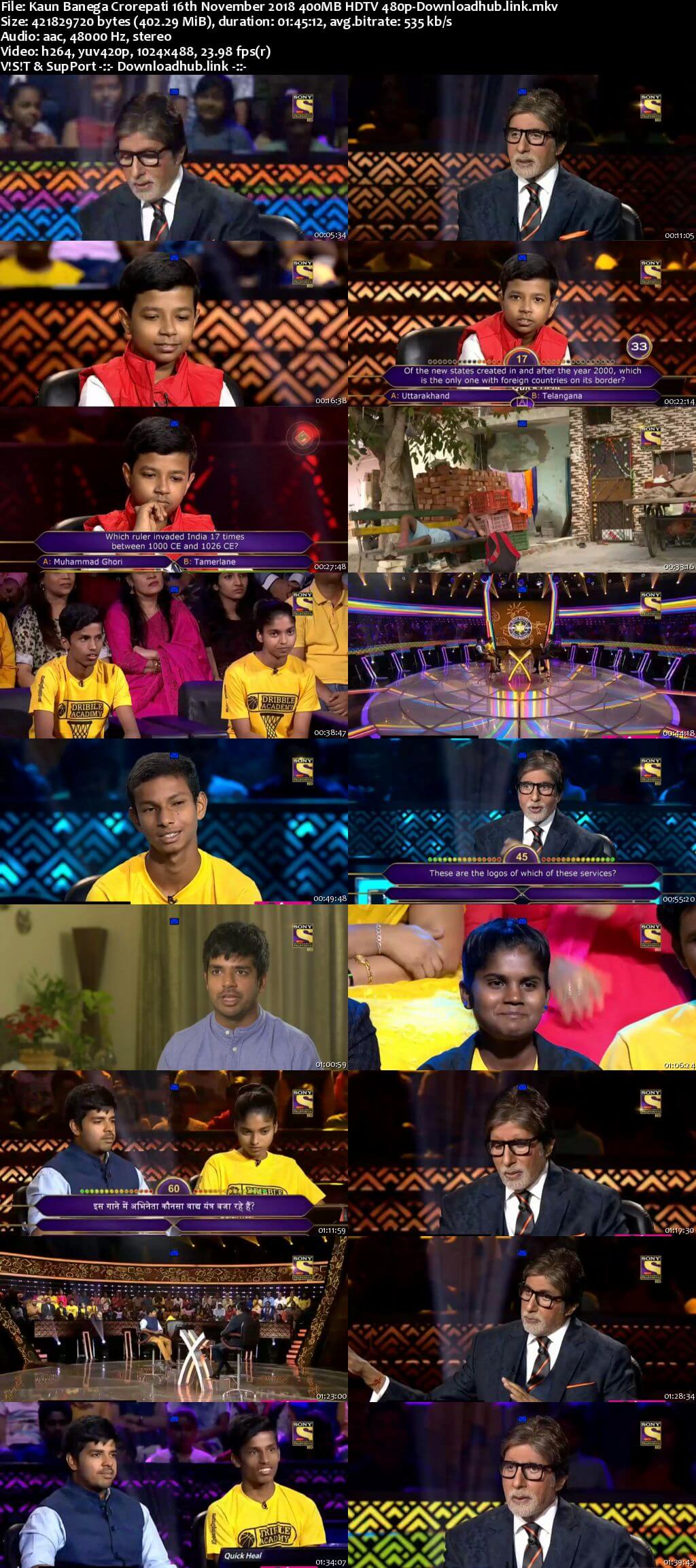 Kaun Banega Crorepati 16th November 2018 400MB HDTV 480p