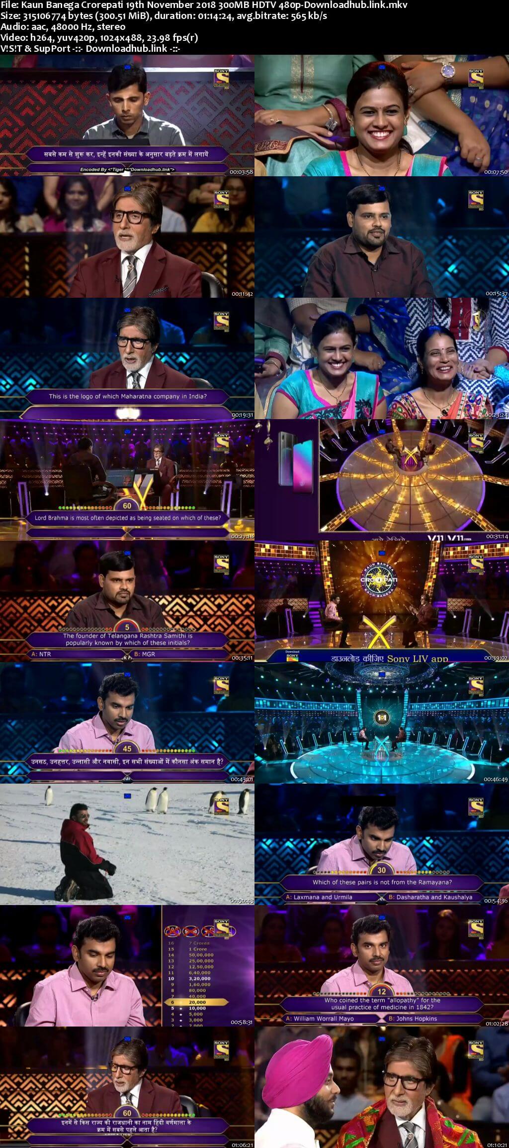 Kaun Banega Crorepati 19th November 2018 300MB HDTV 480p