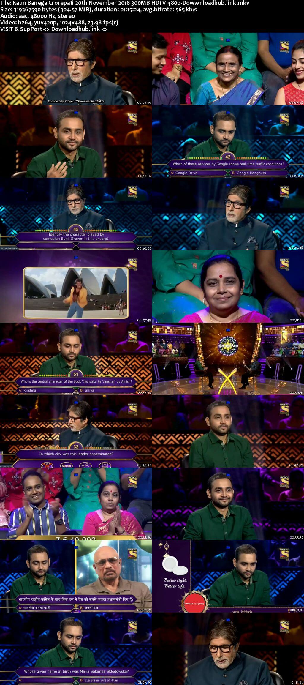 Kaun Banega Crorepati 20th November 2018 300MB HDTV 480p