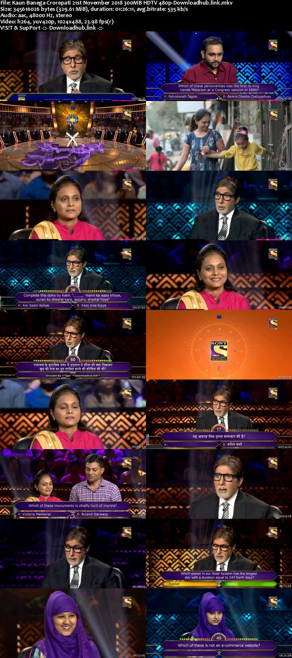 Kaun Banega Crorepati 21st November 2018 300MB HDTV 480p