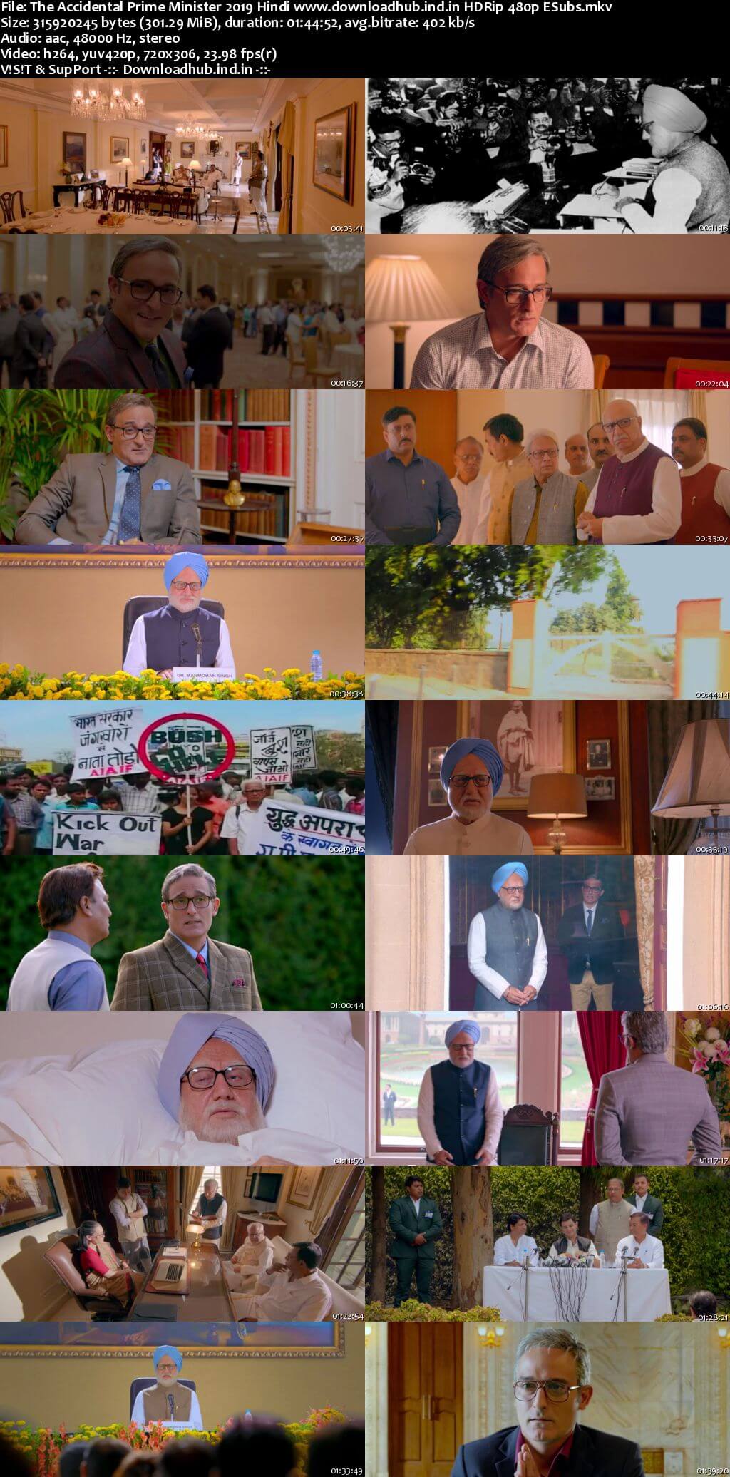 The Accidental Prime Minister 2019 Hindi 300MB HDRip 480p ESubs