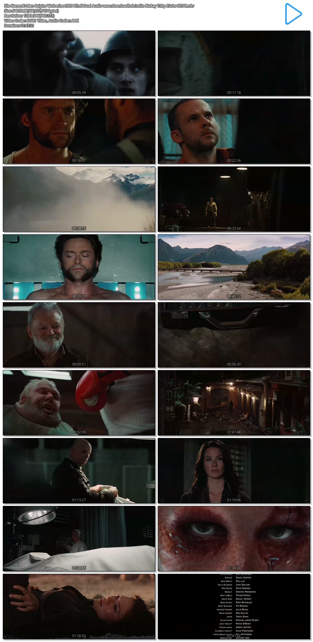 X-Men Origins Wolverine 2009 Hindi Dual Audio 500MB BluRay 720p ESubs HEVC