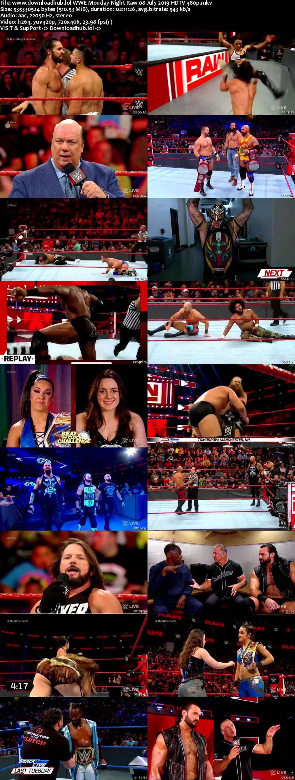 WWE Monday Night Raw 8th July 2019 500MB HDTVRip 480p