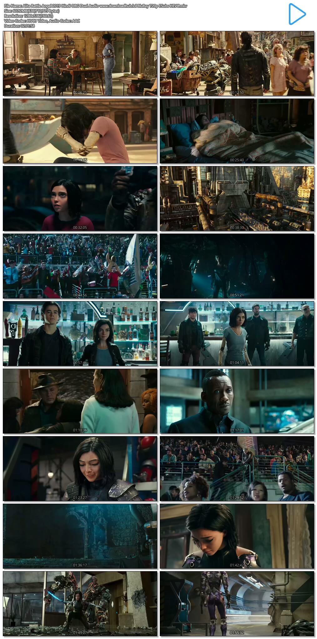 Alita Battle Angel 2019 Hindi ORG Dual Audio 600MB BluRay 720p ESubs HEVC