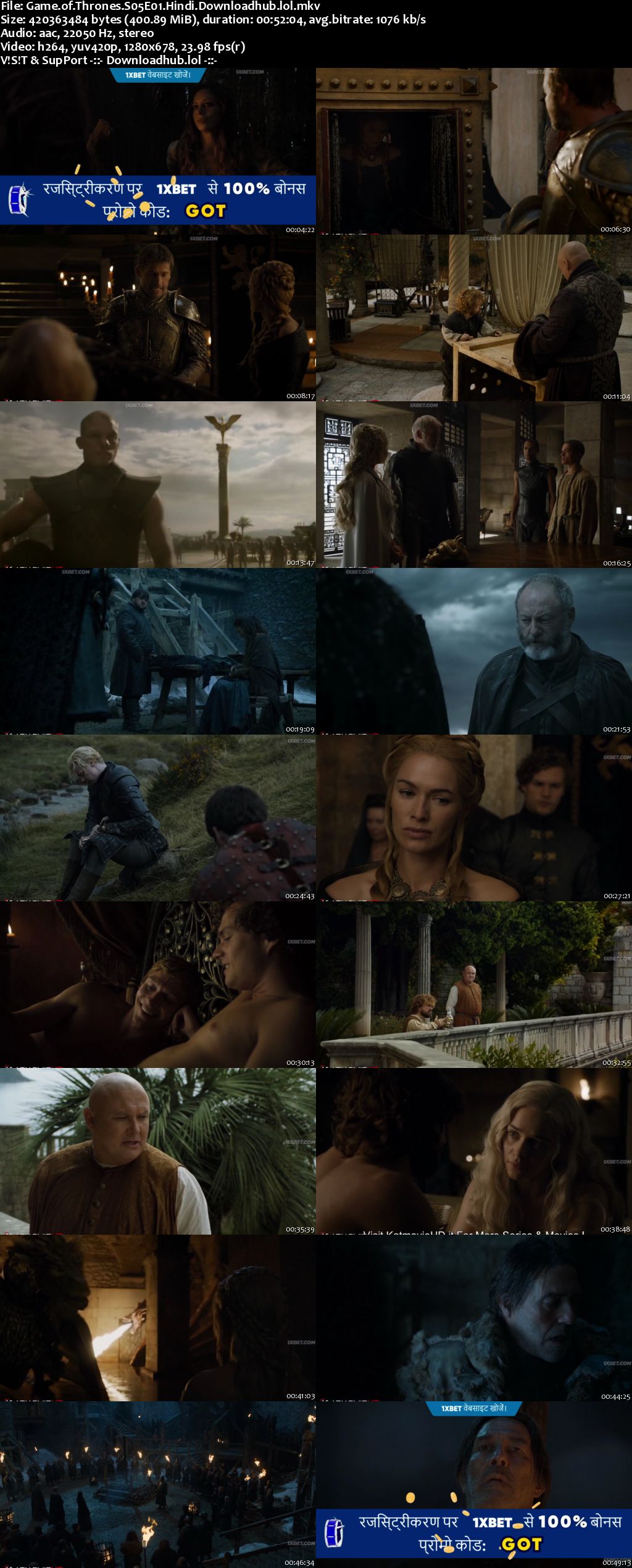 Game of Thrones 2015 S05 Complete Hindi Dubbed 720p HDRip x264