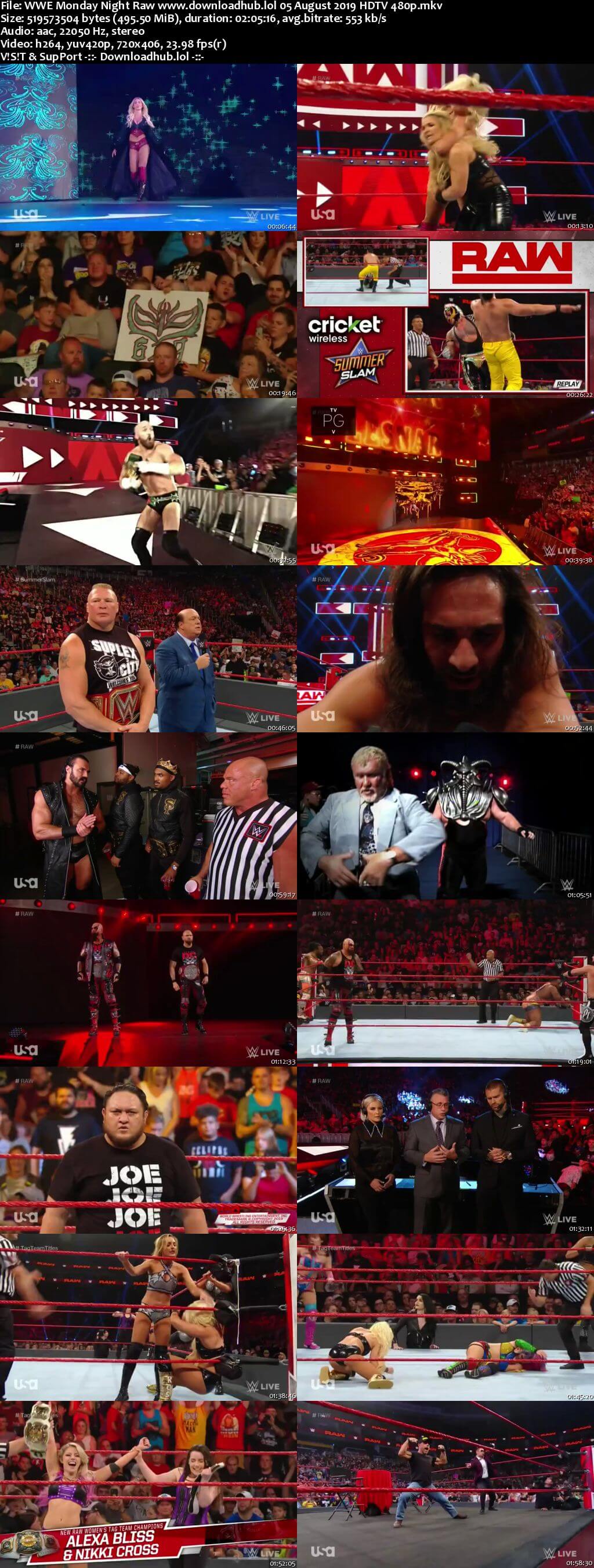 WWE Monday Night Raw 5th August 2019 500MB HDTVRip 480p