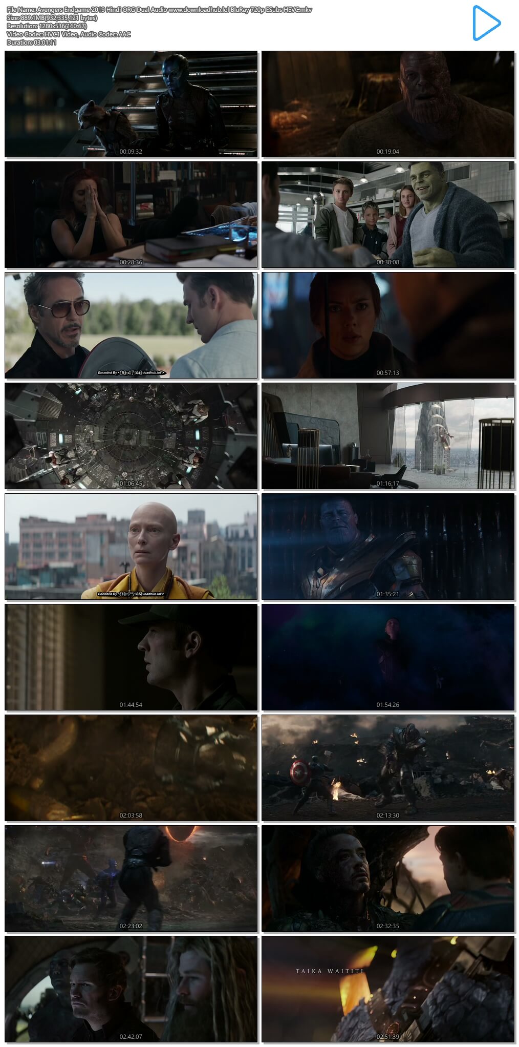 Avengers Endgame 2019 Hindi ORG Dual Audio 850MB BluRay 720p ESubs HEVC