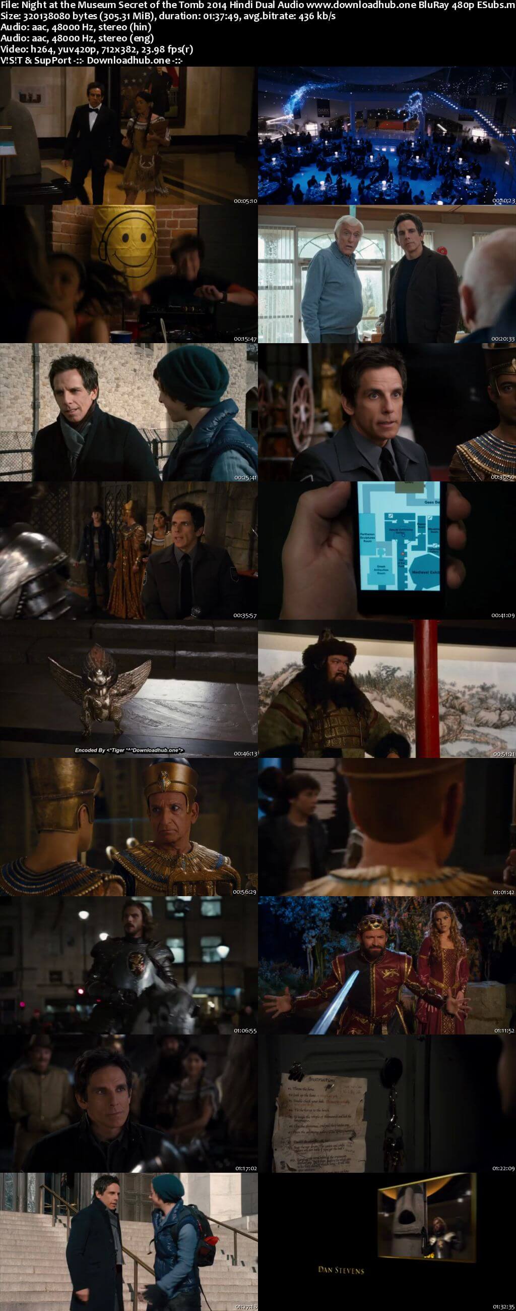 Night at the Museum Secret of the Tomb 2014 Hindi Dual Audio 300MB BluRay 480p ESubs