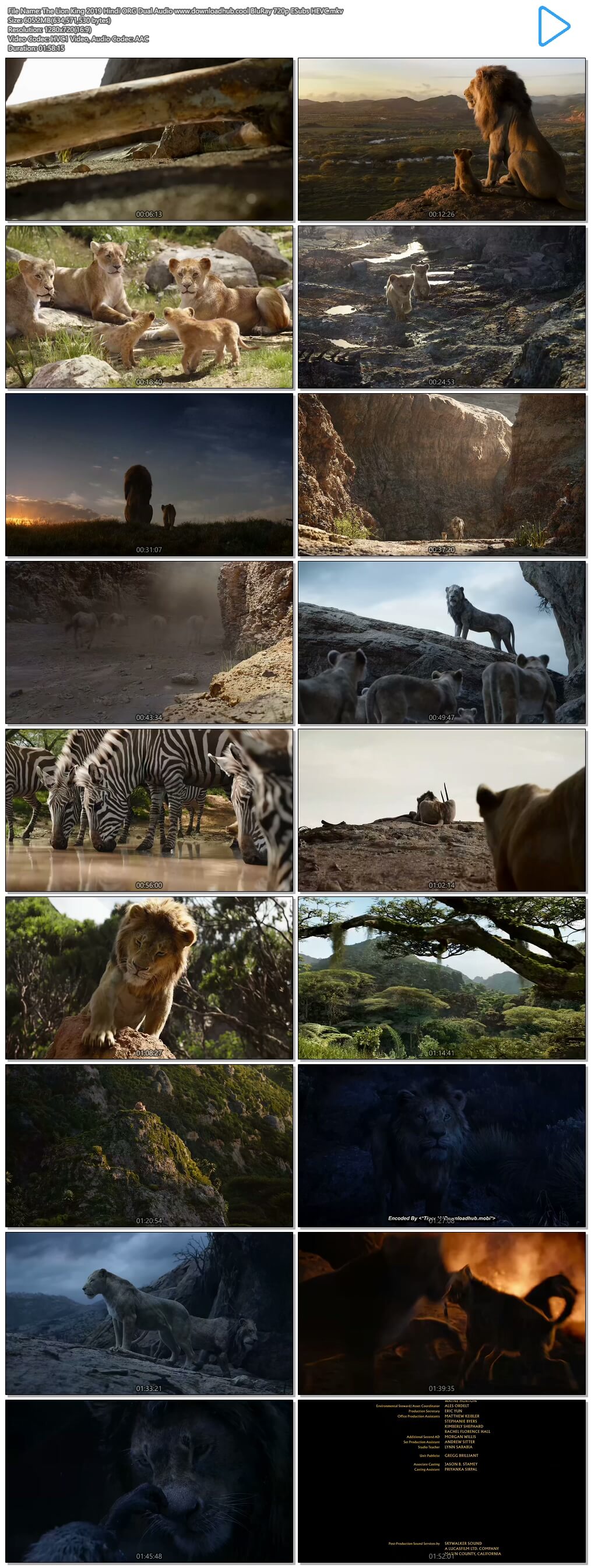 The Lion King 2019 Hindi ORG Dual Audio 600MB BluRay 720p ESubs HEVC