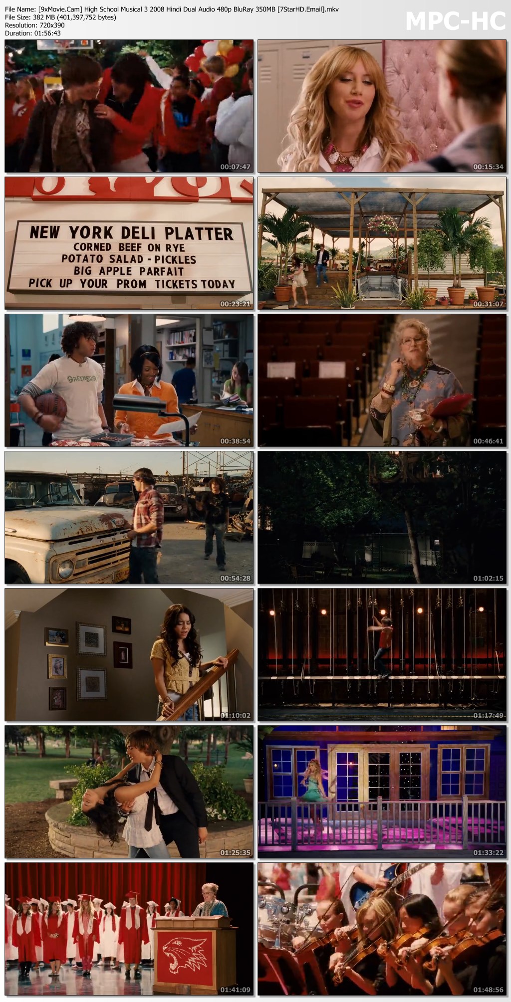 High School Musical 3 2008 Hindi Dual Audio 480p BluRay x264 350MB