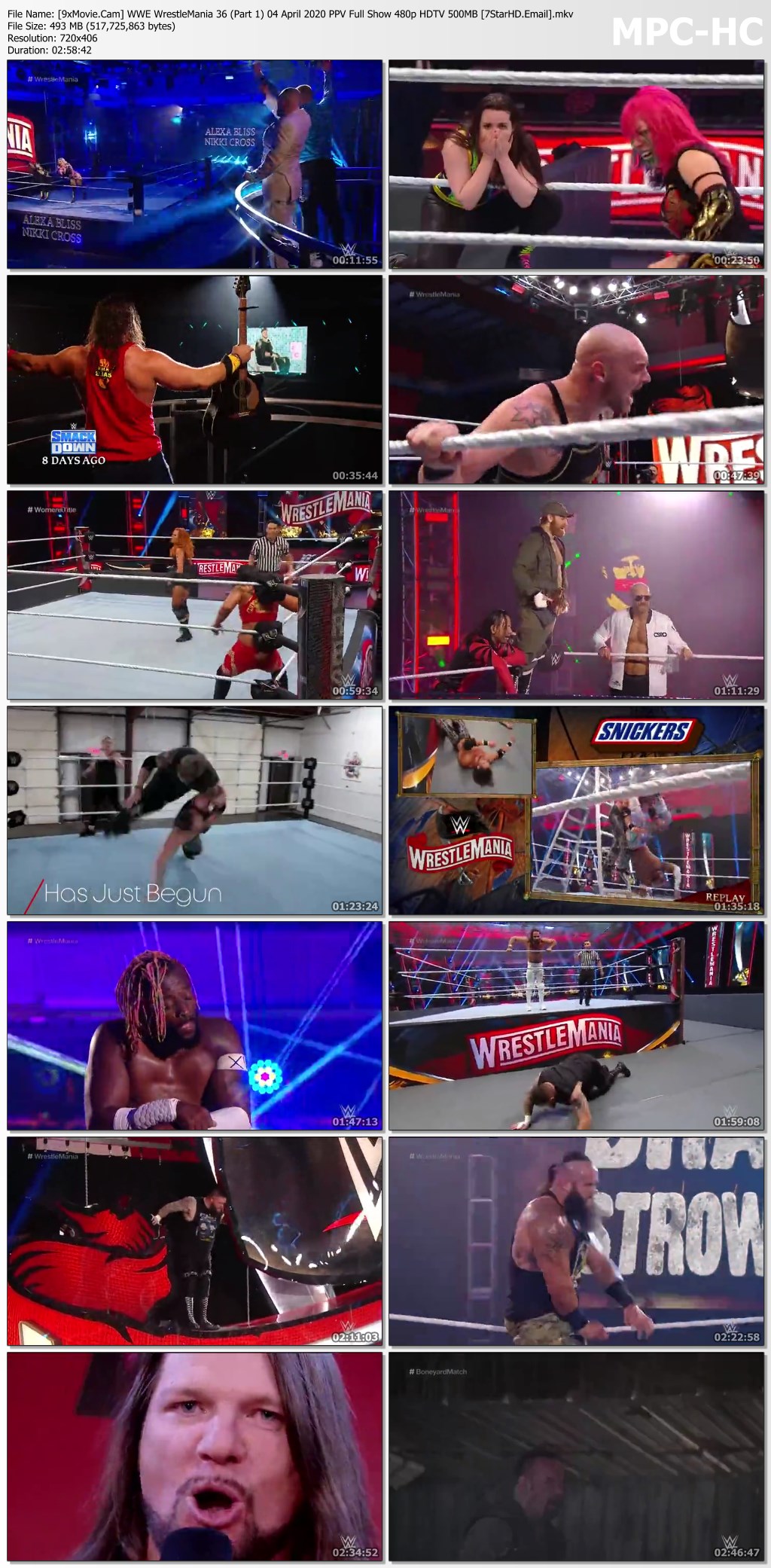 WWE WrestleMania 36 (Part 1) 04 April 2020 PPV Full Show 480p HDTV x264 500MB