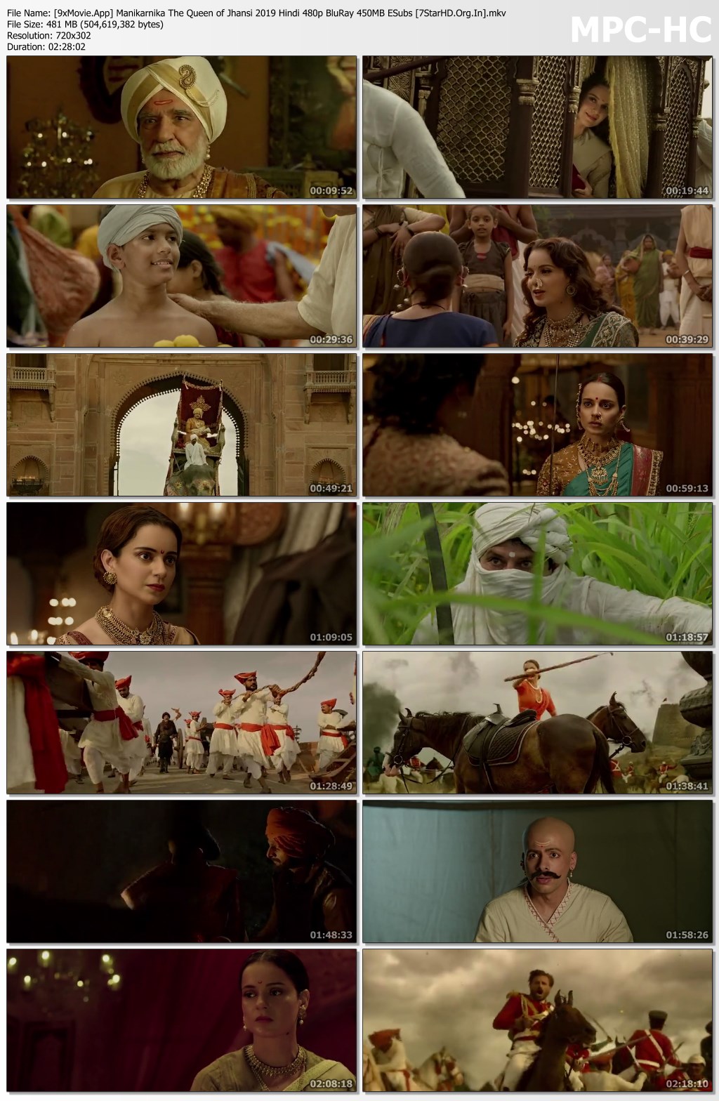 Manikarnika The Queen of Jhansi 2019 Hindi 480p BluRay x264 450MB ESubs