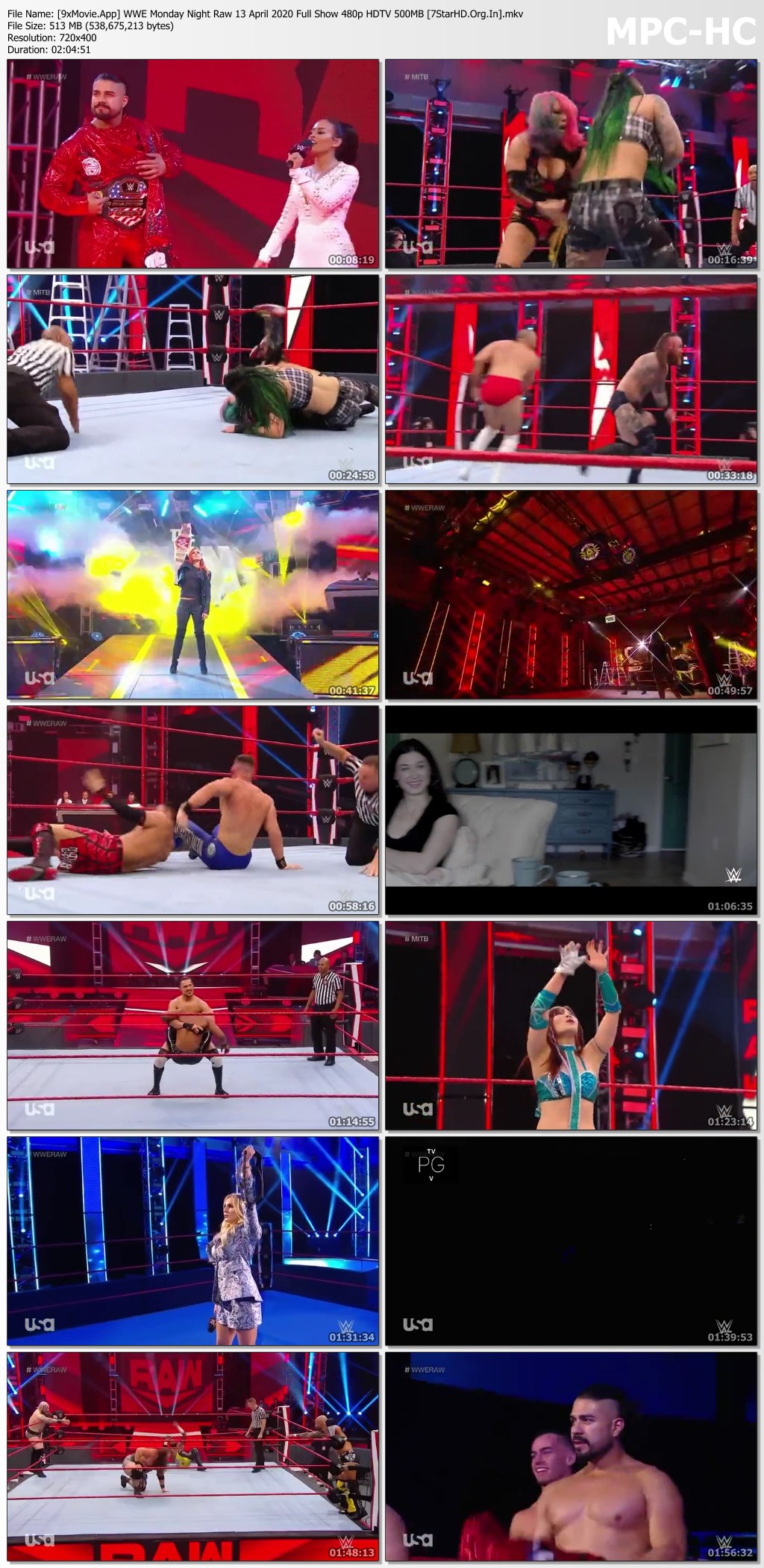 WWE Monday Night Raw 13 April 2020 Full Show 480p HDTV x264 500MB