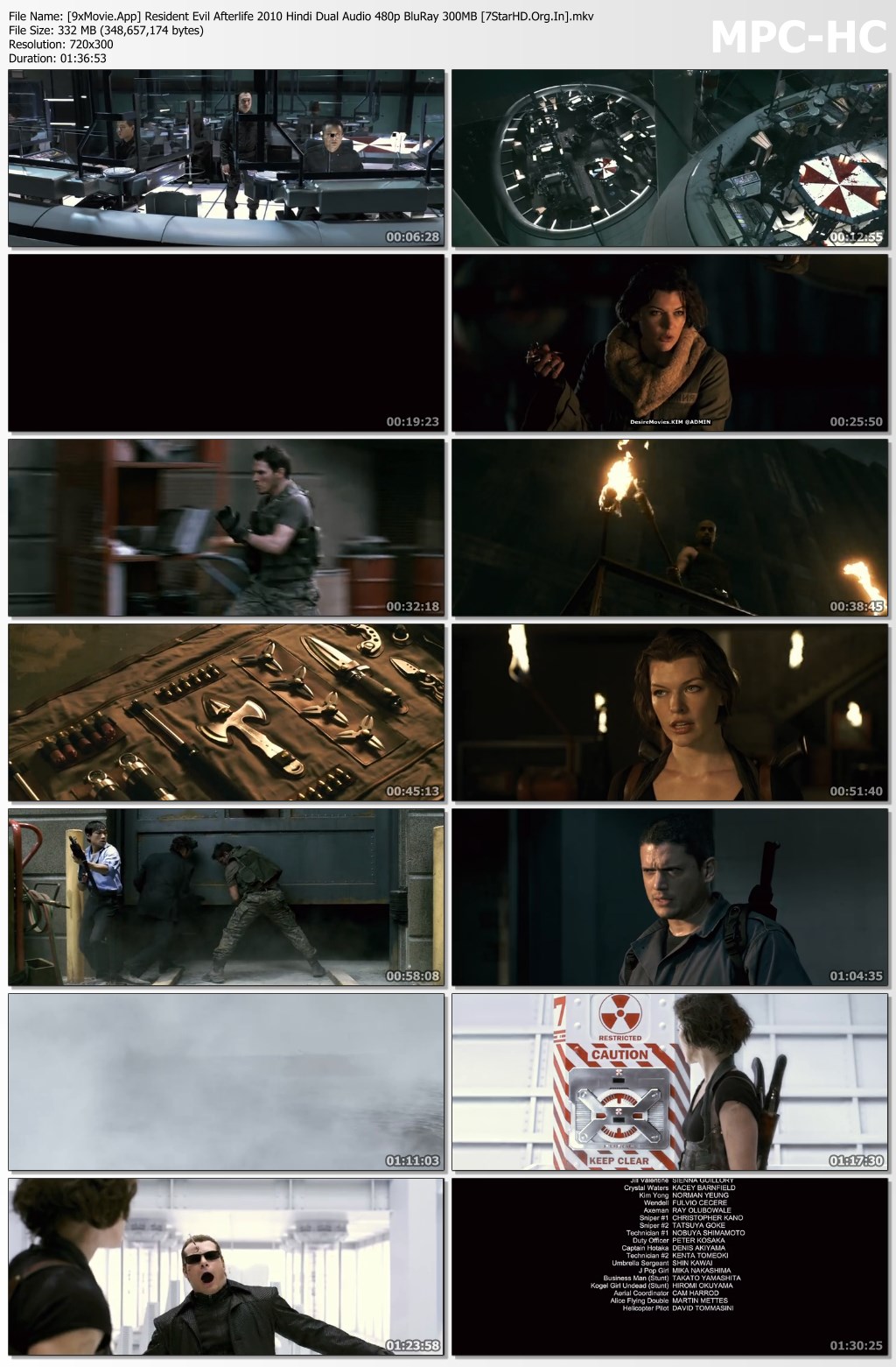 Resident Evil Afterlife 2010 Hindi Dual Audio 480p BluRay x264 300MB