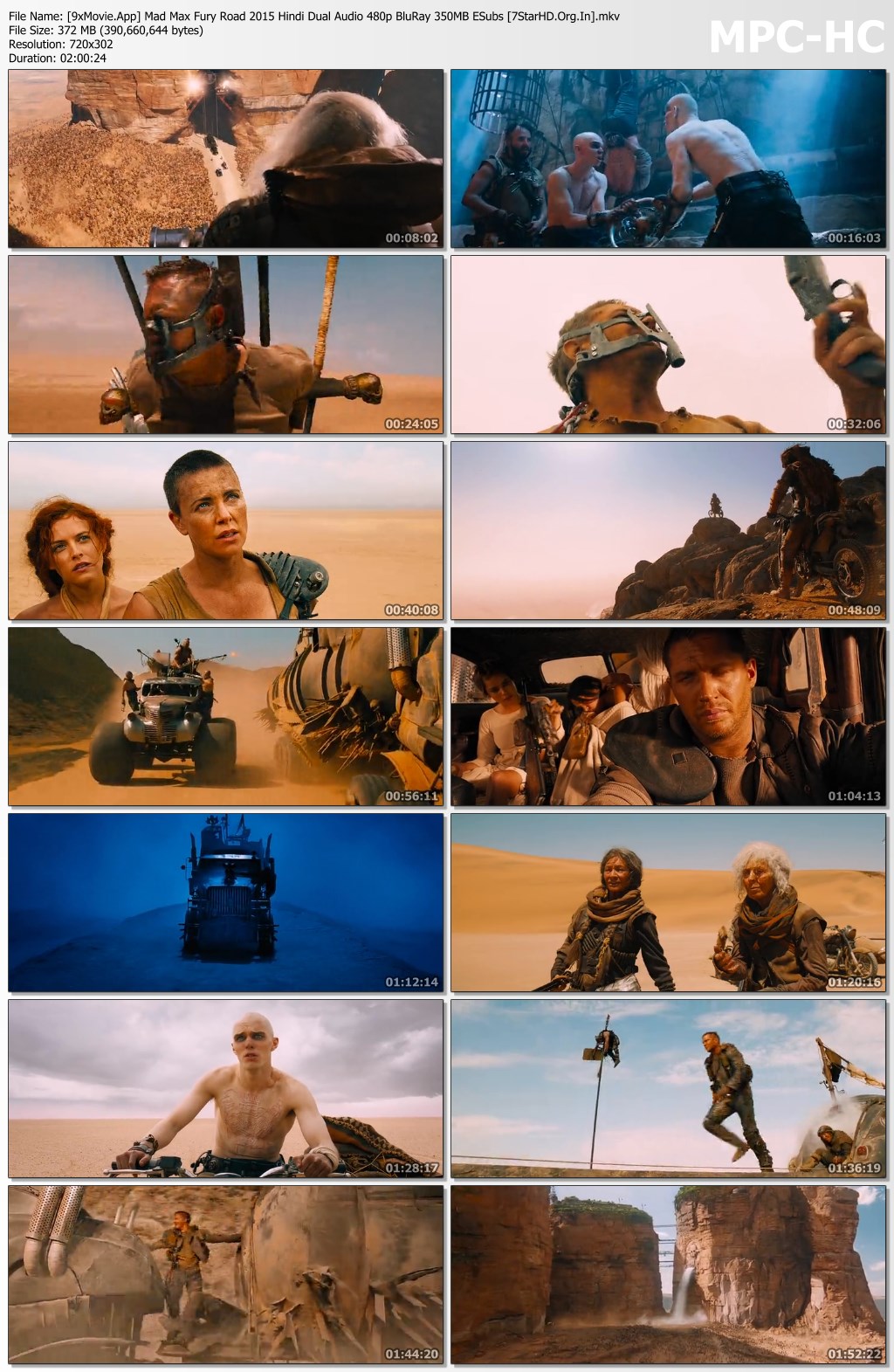 Mad Max Fury Road 2015 Hindi Dual Audio 480p BluRay x264 350MB ESubs