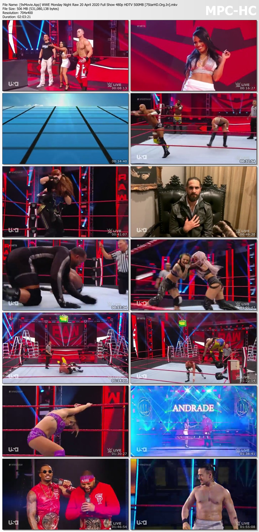 WWE Monday Night Raw 20 April 2020 Full Show 480p HDTV x264 500MB